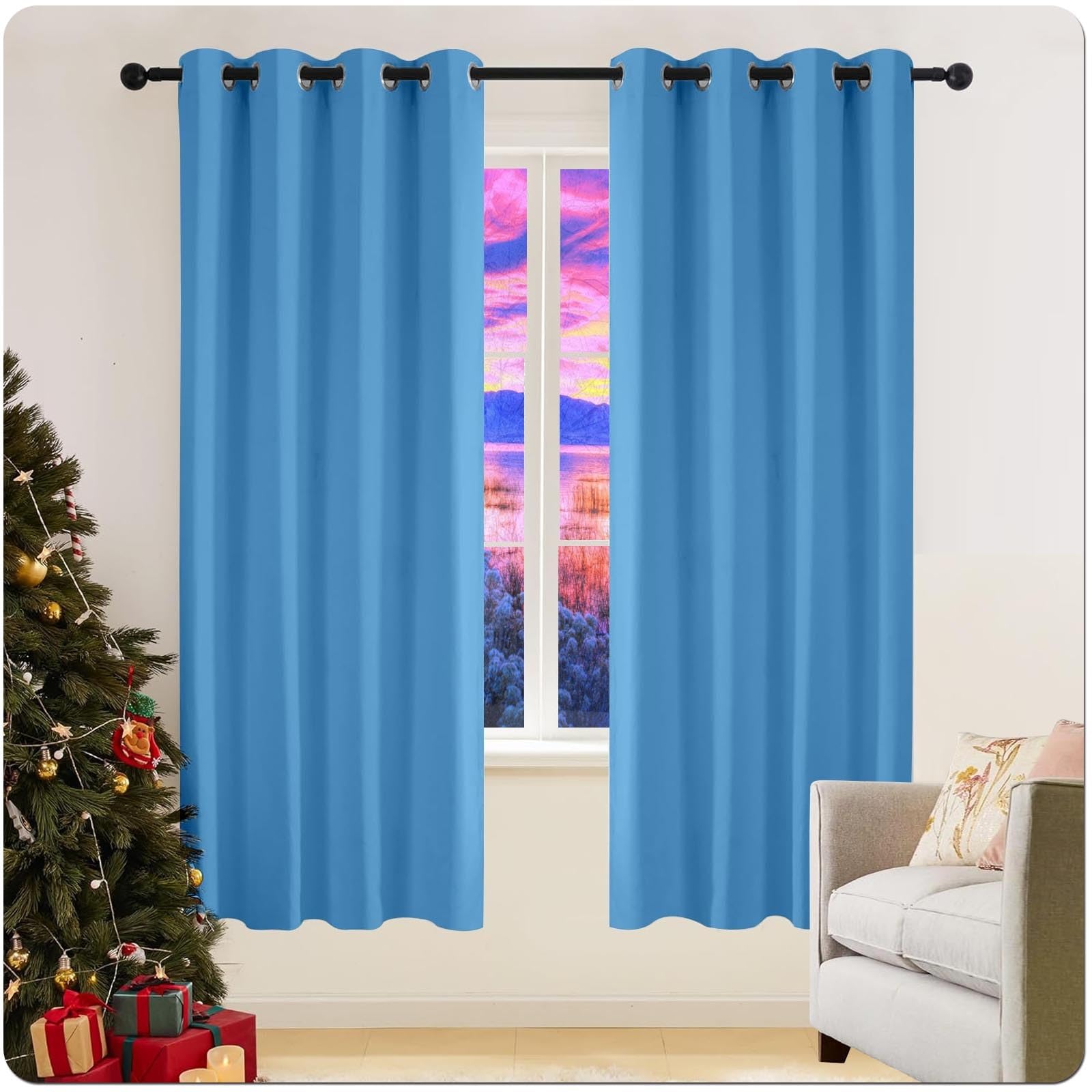 Cortinas Salon Moderna 270 x 260 cm Visillo Suave Poliéster para Ventanas Balcon Color Moderna Visillos Dormitorio con Ojales Cortinas para Ventanas Salon/Cocina, Azul Cielo