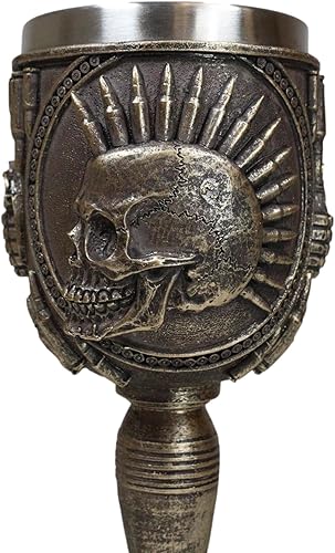 Miniatura 4 de Ebros Gift Esqueleto de perro de guerra, cráneo, bala con pinchos, calavera Mohawk, copa de vino, cáliz para servir Osario, Macabra Decoración de