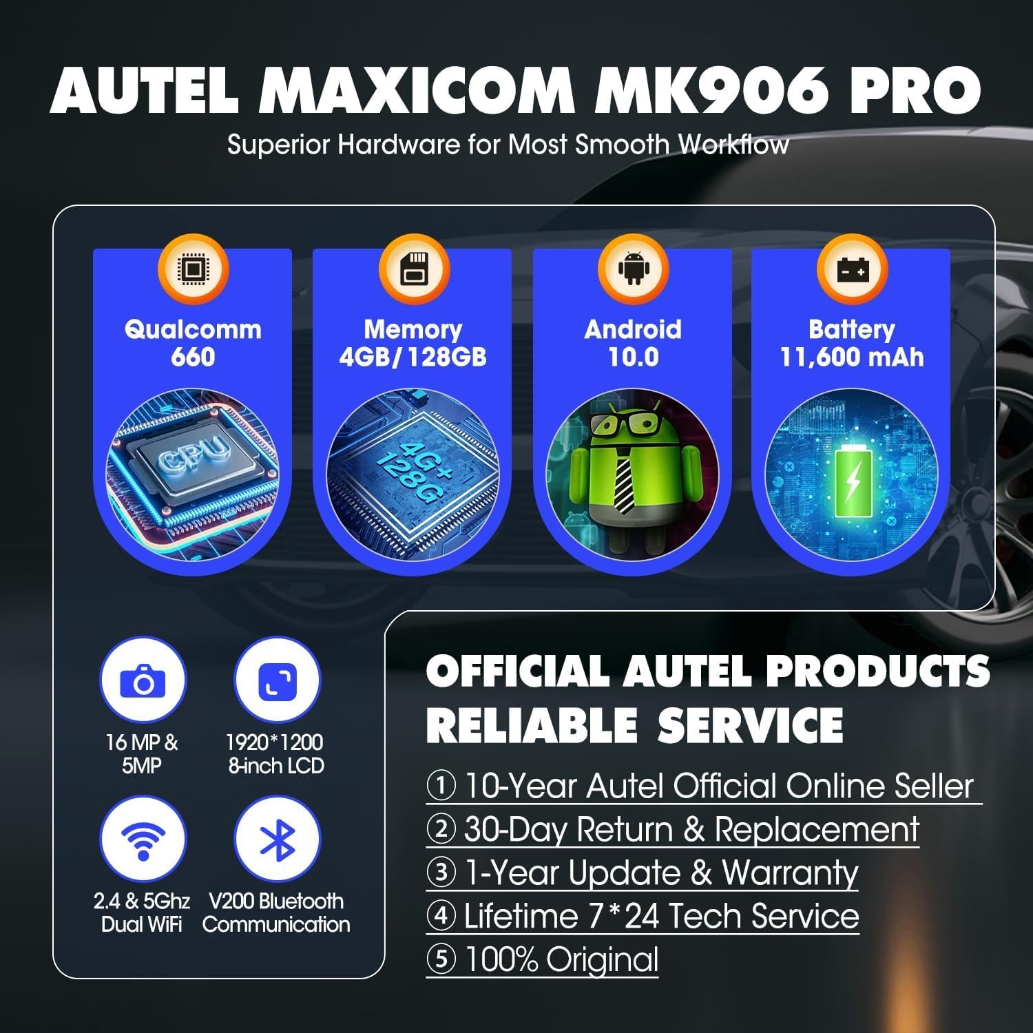Autel MaxiCOM MK906 PRO Diagnosis Coche, 2026 ECU Superior Elite, CAN FD DoIP, OS10, 2.0 MS906BT MP900BT MP900 MS908S, 3K+ Prueba Bidireccional, OE All Sys, 36+ Servicio, AutoScan 2.0, Igual MS906 Pro