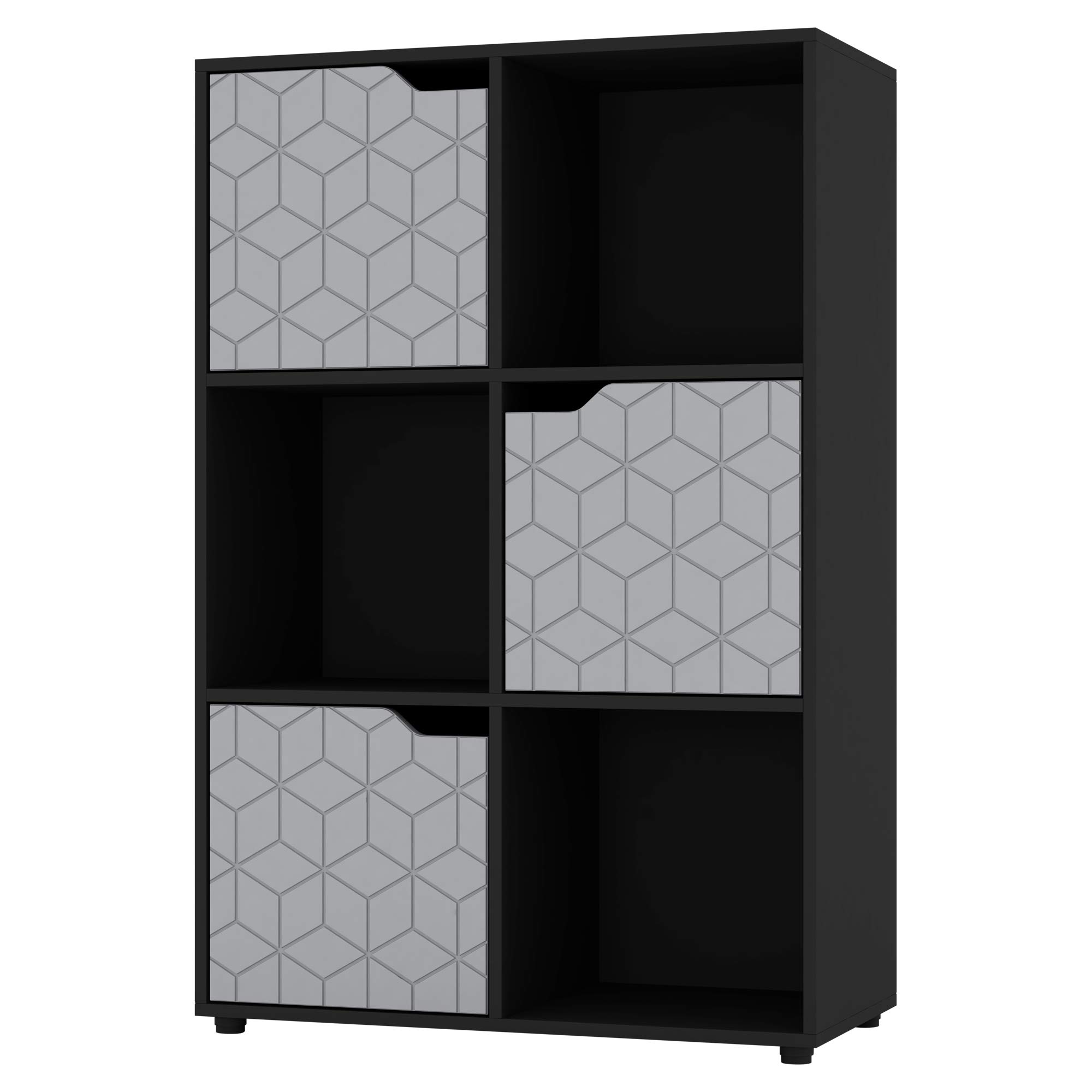URBNLIVING Black Wooden Cube Bookcase Geo Geometric Door Display Shelf Storage Shelving Cupboard (Grey Door, 2x3 Cube (6 Cube))