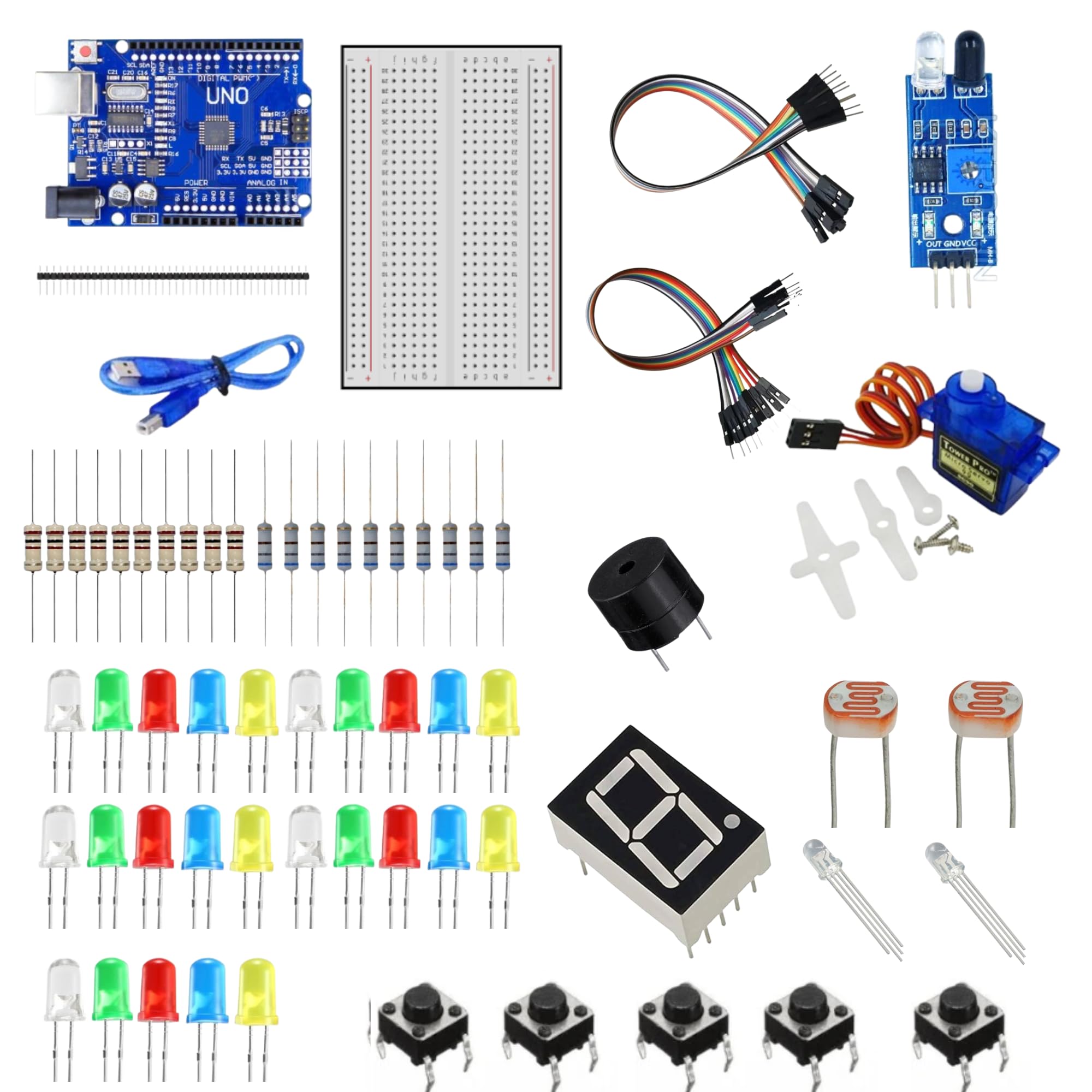 UNO Starter Kit for Beginners, with Breadboard, Servo Motor, IR Sensor, LEDs, Resistors, Buzzer, LDR, Jumper Wires with Manual-image-47