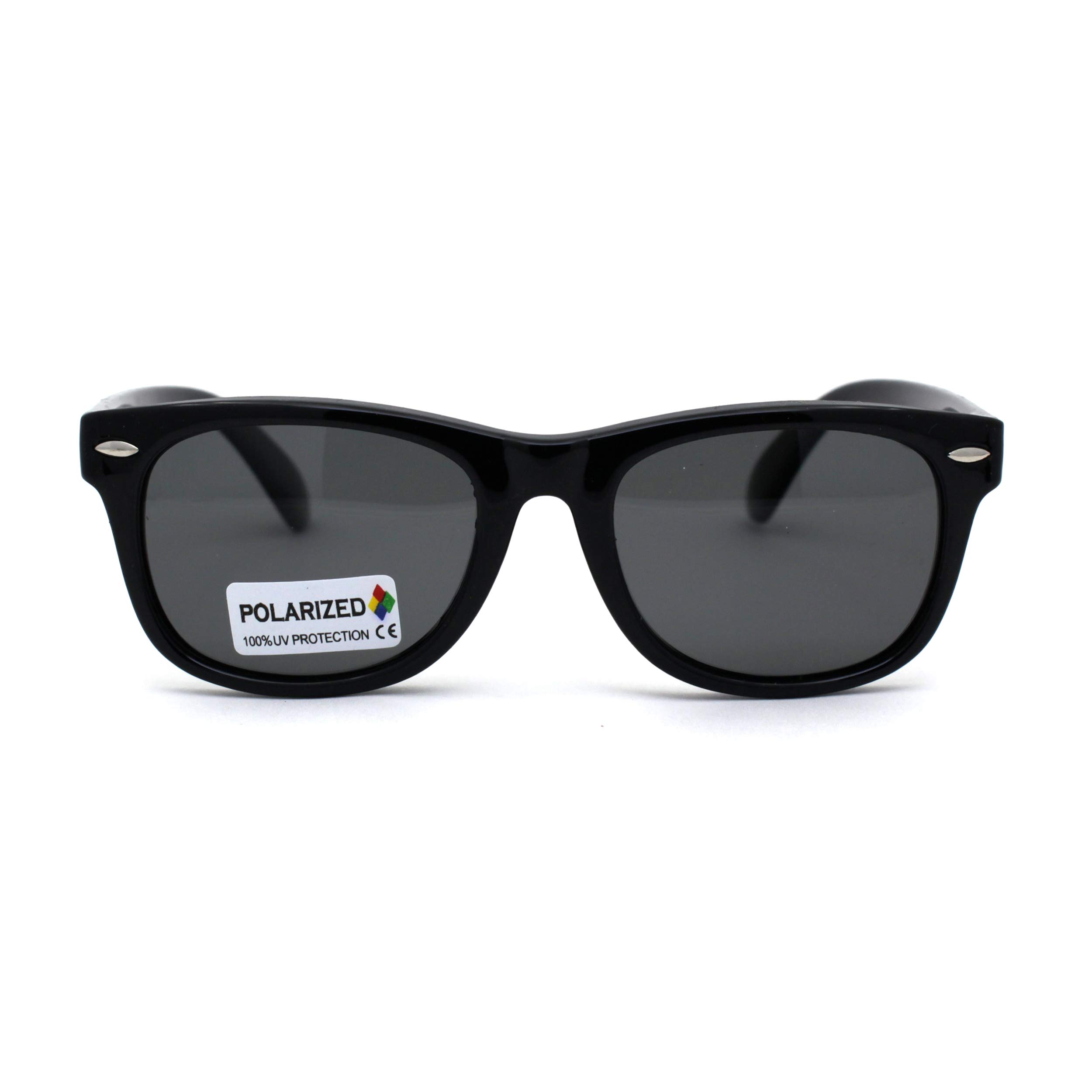 SA106 Polarized Boys Kids Size Horn Rim Hipster Crush Proof Sunglasses All Black