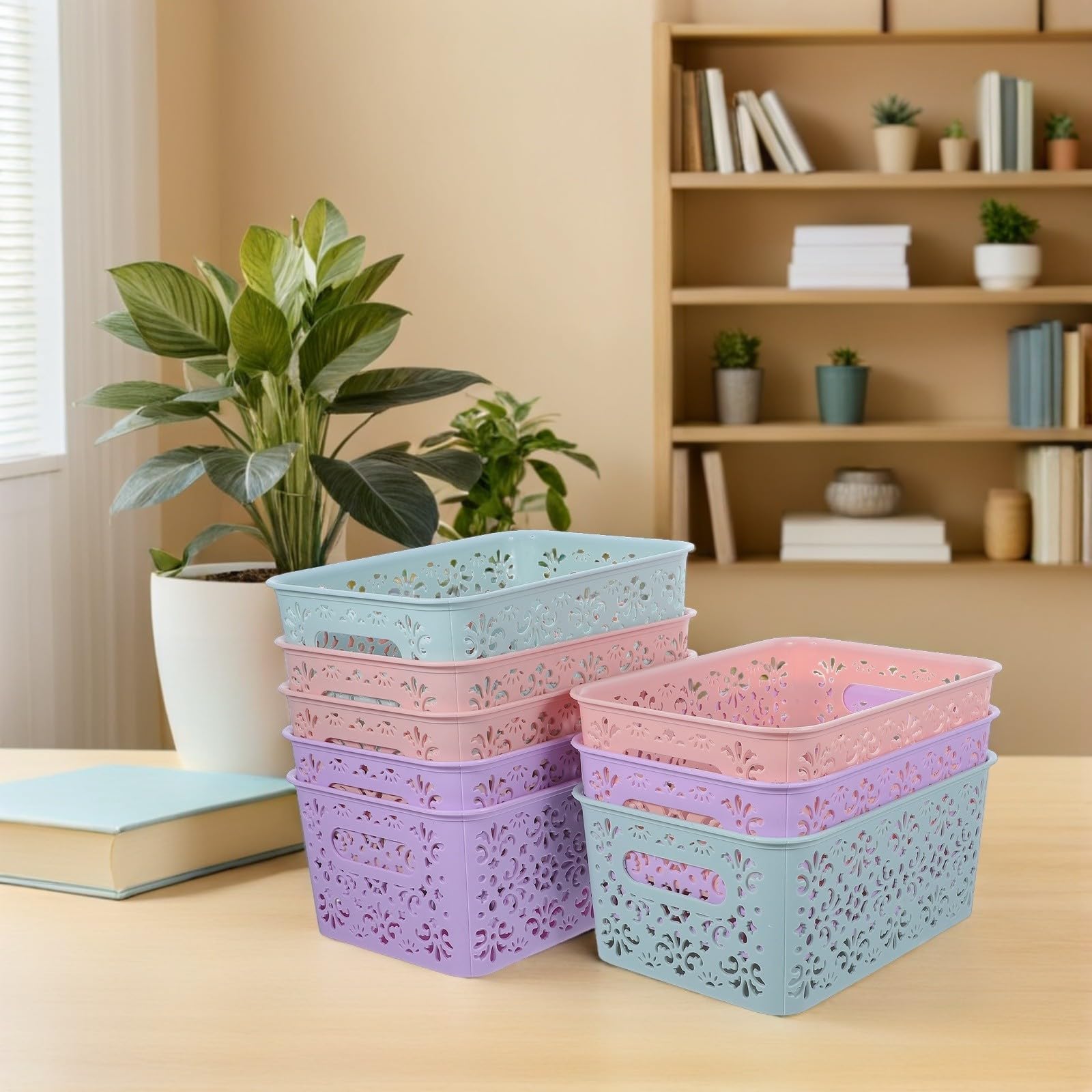 Schreibtisch Organizer Körbe aus Kunststoff, 8 Stück, Stapelbar