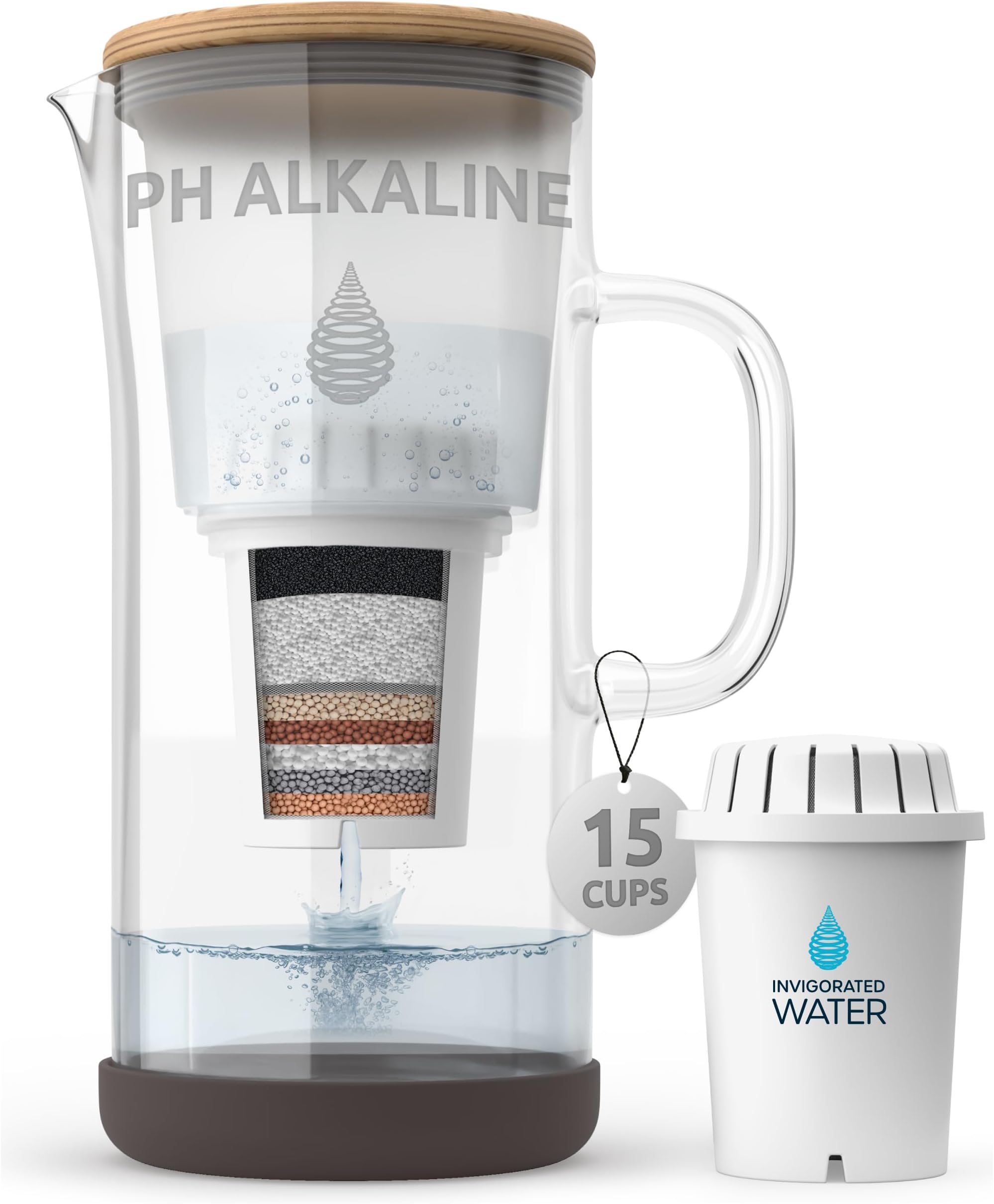 Invigorated Water pH Restore Glass Alkaline Water Pitcher - Long Lasting Water Filter Pitcher with Multi-Stage Filtration System - Glass Water Jug for High pH, Pure Drinking Water - 3.5 L / 118 Oz