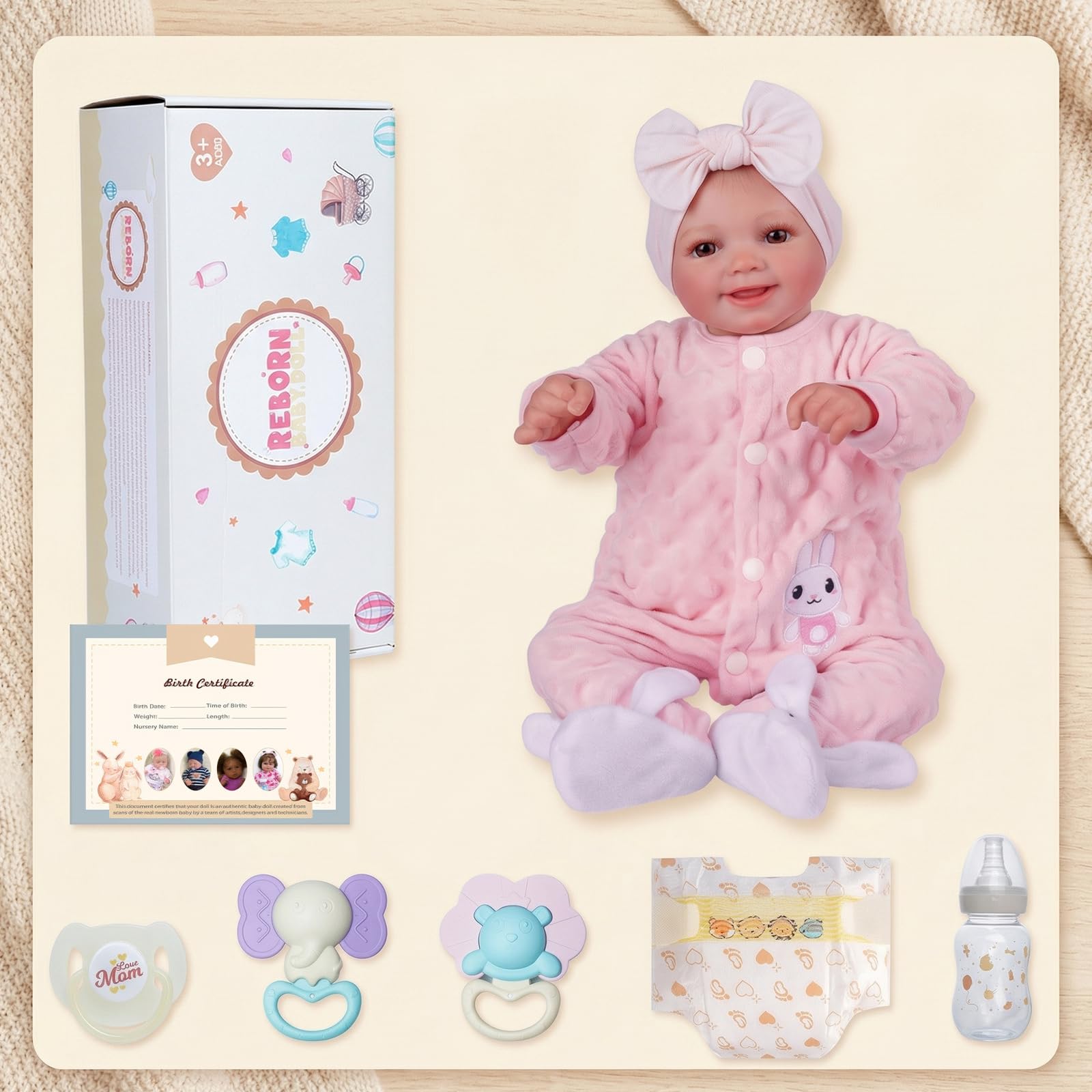 BABESIDE Rinato Bambino Bambole Sunny 17 Pollici Realistica Bambola Neonata Reborn-Baby Doll Corpo Morbido Tessuto Reincarnate Babies Reale Aprire Gli Occhi