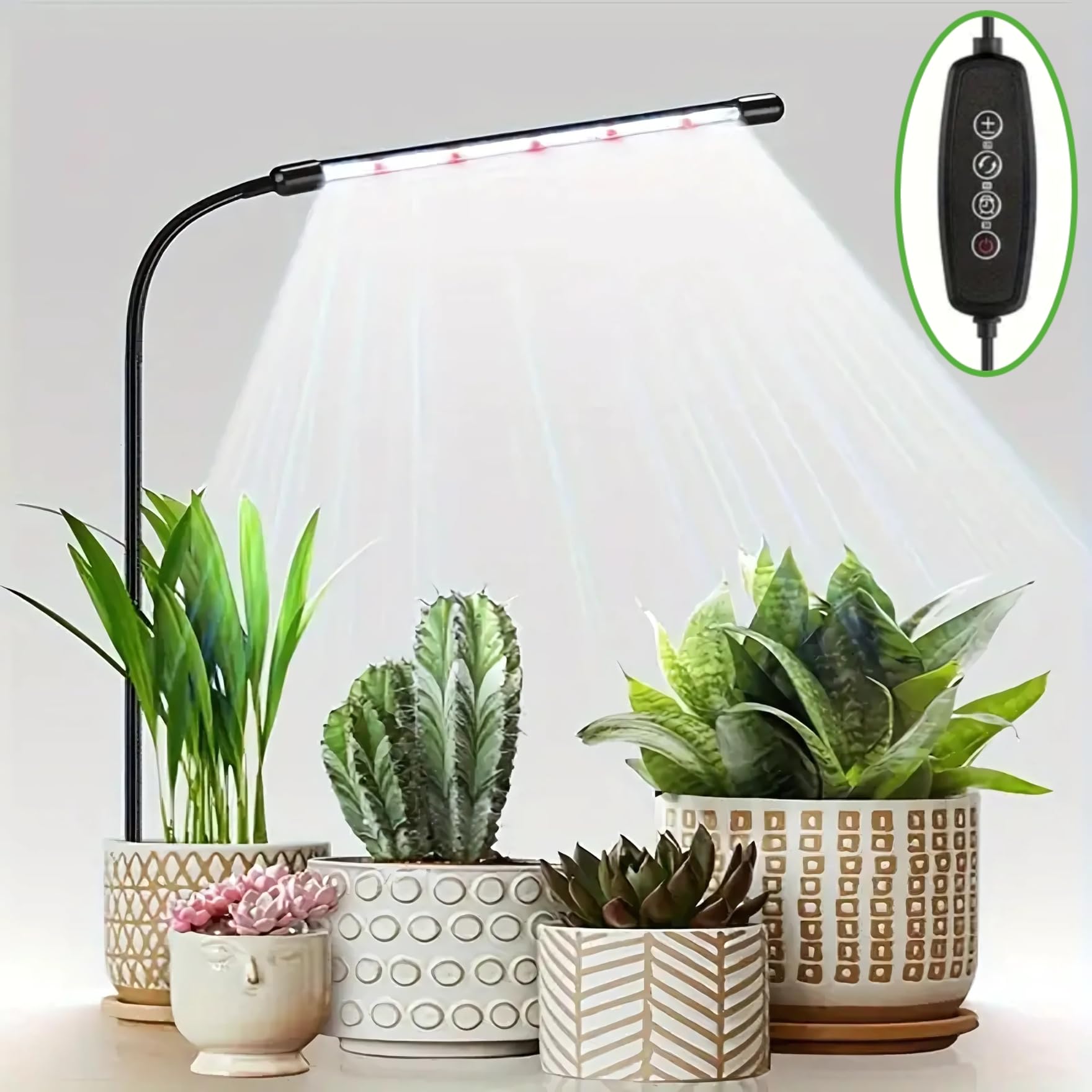 ecofynd Grow Light for Indoor Plants, 5 Dimmable Brightness, 4/8/12 Hrs Auto On/Off Automatic Timer, LED Grow Lights for Plants, 1.7M Wire, Artificial Sunlight for Plants (Black)