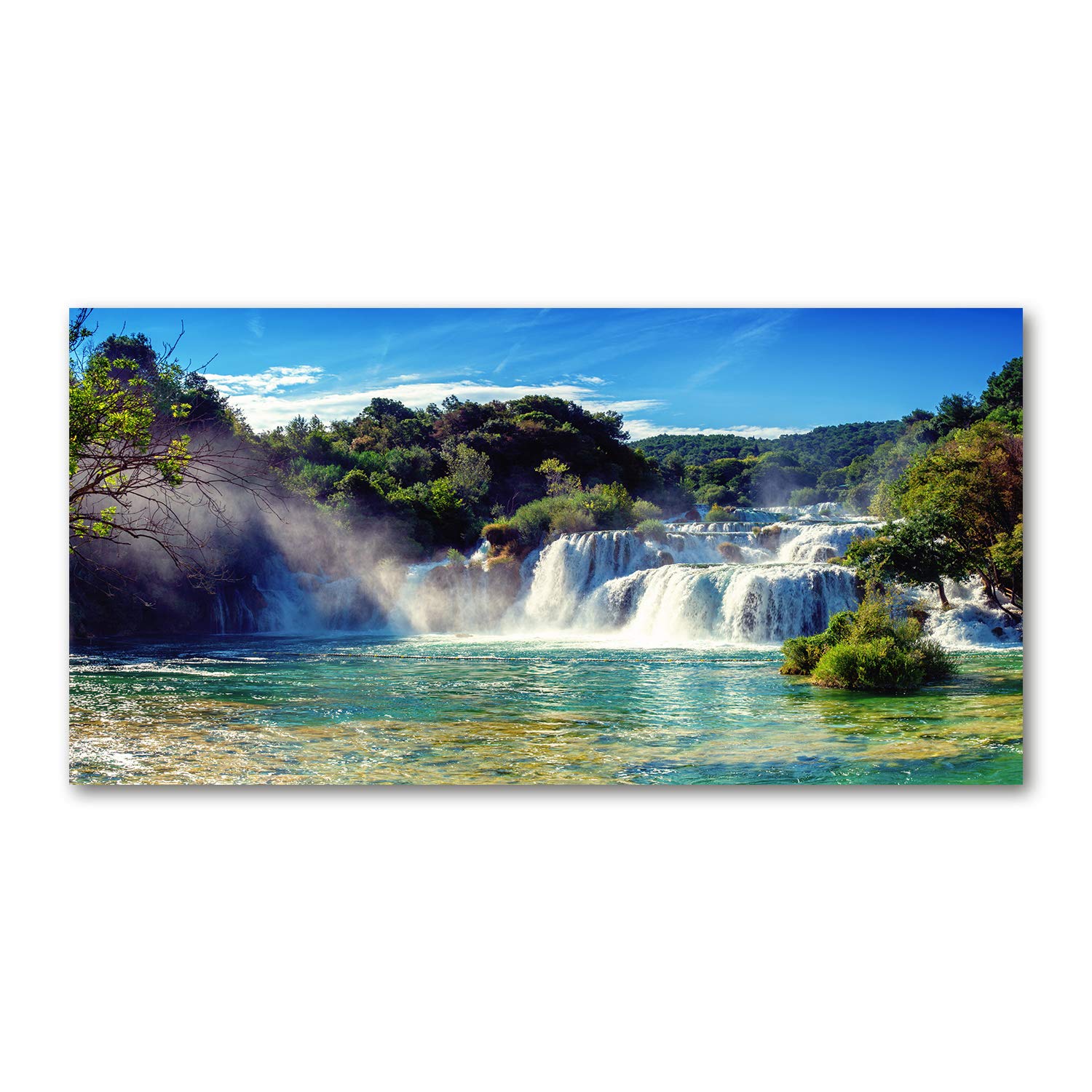 Tulup Green Glass Picture Wall Art - 100X50cm - Tempered Glass Decoration - Print For Living Room Bedroom - Toughened Glass Image - Glass Picture Wall Art - Krka Waterfalls