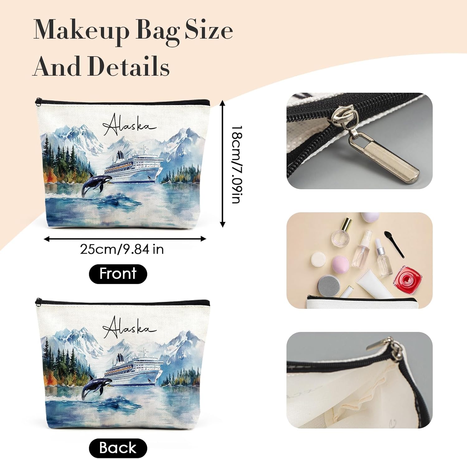 Alaska Souvenirs Gifts Set - 3 Pcs Alaskan Cruise Essentials Set With Watercolor Makeup Bag Bracelet Keychain Travel Accessories Christmas Birthday Gift for Women Girls Mom Daughter Friend - Image 6