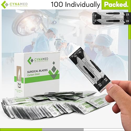 Miniatura 10 de Cynamed Caja de 100 cuchillas estériles de bisturí de acero al carbono envueltas individualmente en papel de aluminio