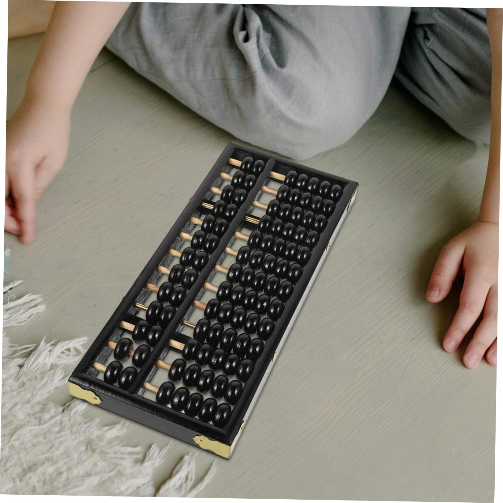 Abaco per Bambini 13 Aste 7 Perline in Legno Massello Nero | Pallottoliera Educativa per Studenti, Finitura Liscia, Design Compatto da Riporre Facilmente