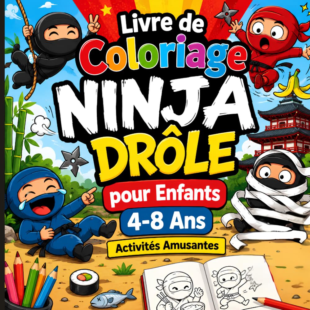 Livre de Coloriage Ninja Drôle pour Enfants 4-8 Ans | Activités Amusantes