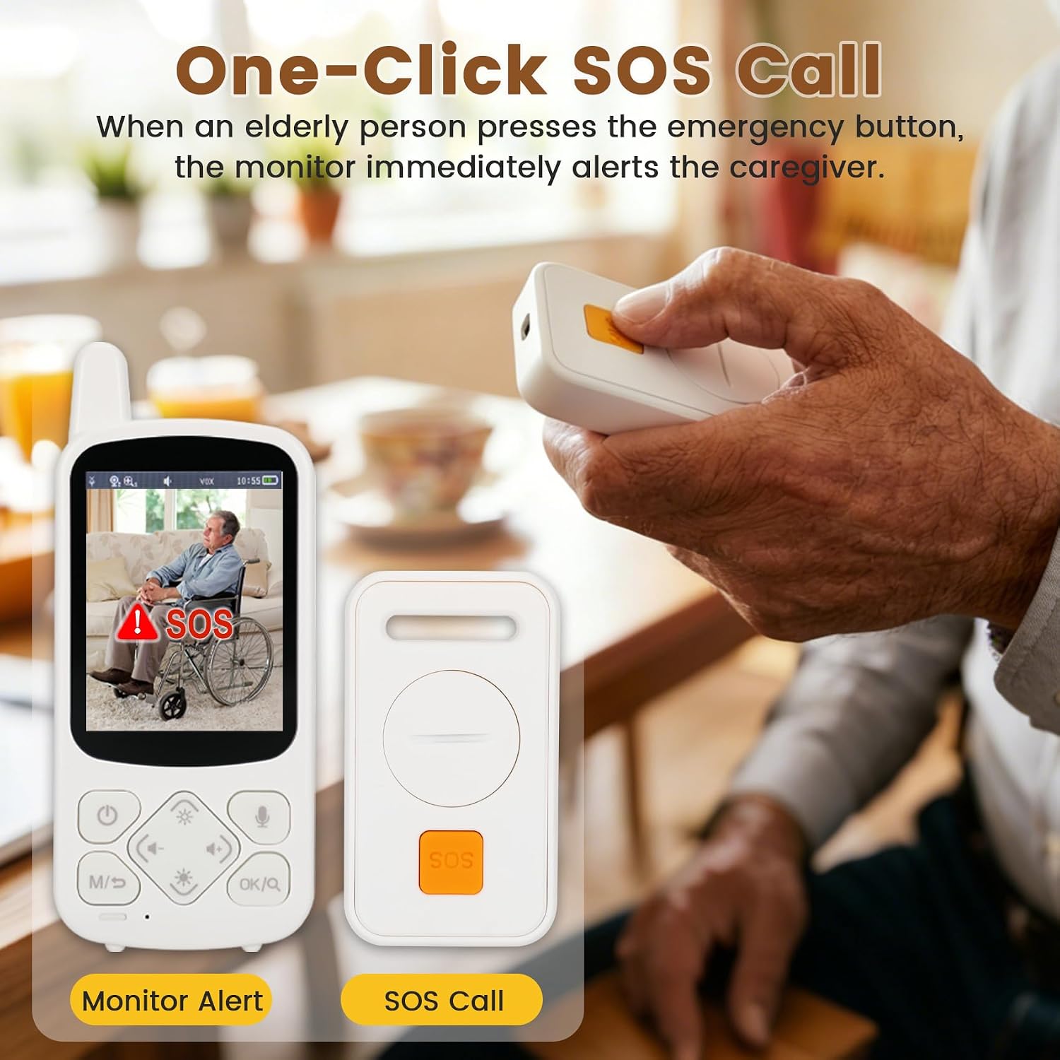 Elderly Monitor with Camera and Audio Two Way Talk Baby Monitors for Seniors No Wi-Fi Video Monitor with Call Button for Home and Nursing Home Use Ideal for Dementia Patients and Elderly Care