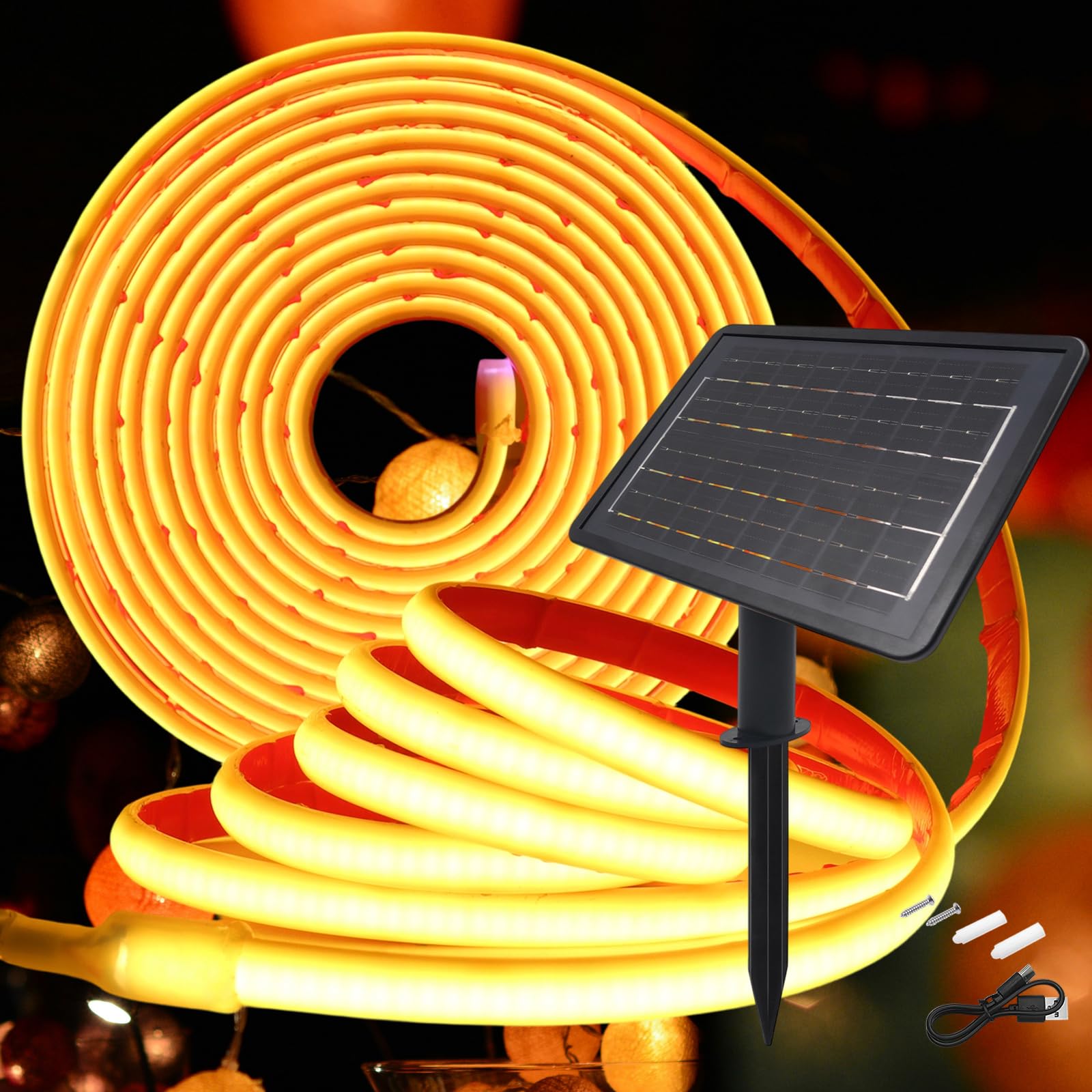 KISUFU 24 V Solare Nastri LED Neon Light, IP68 Impermeabile 320 LED/m Strisce LED con 7200 mAh 8 modalità Pannello solare con inserto terrestre luminoso per casa giardino matrimonio festa di Natale.