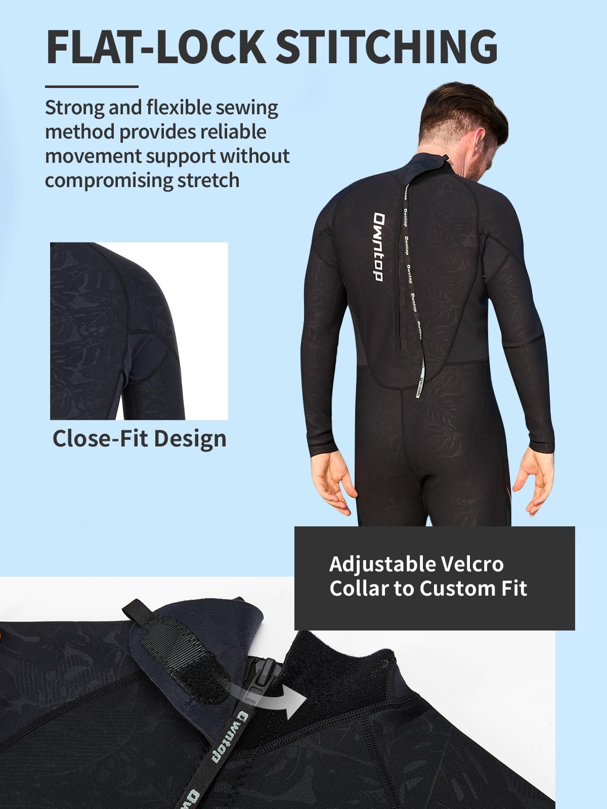 Owntop Muta da uomo e donna, 1,5 mm, lunghezza intera, in neoprene, con cerniera posteriore, per surf, snorkeling