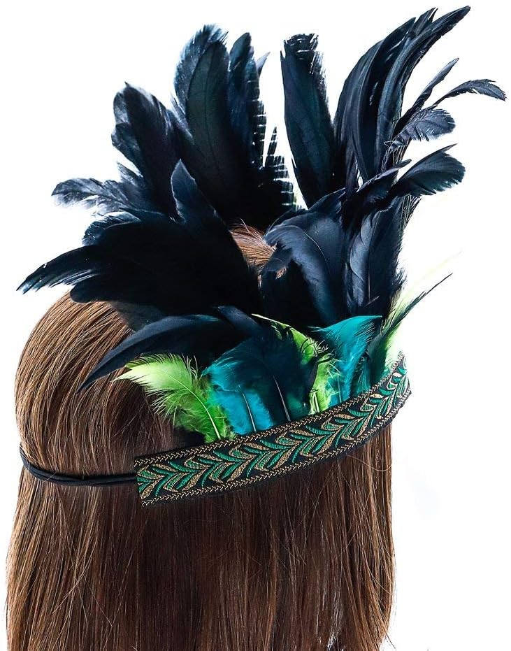 Aukmla Peacock Feather Fascinator Decorative Feather Headpiece Crown Headdress Costume Halloween Headband for Party - Image 3