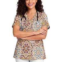 Women's V-Neck Scrub Top, 2 Pockets, Moisture-Wicking Cute Medical Nurse Working Uniforms Short Sleeve Shirts