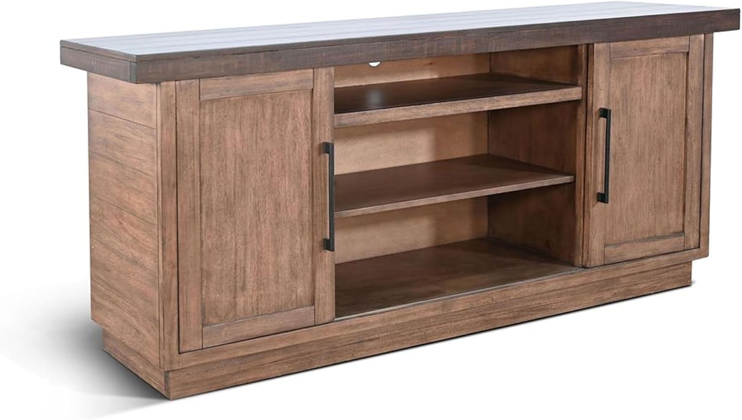 Benzara TV Media Entertainment Console, 78 Inch, 2 Cabinet Doors, Brown