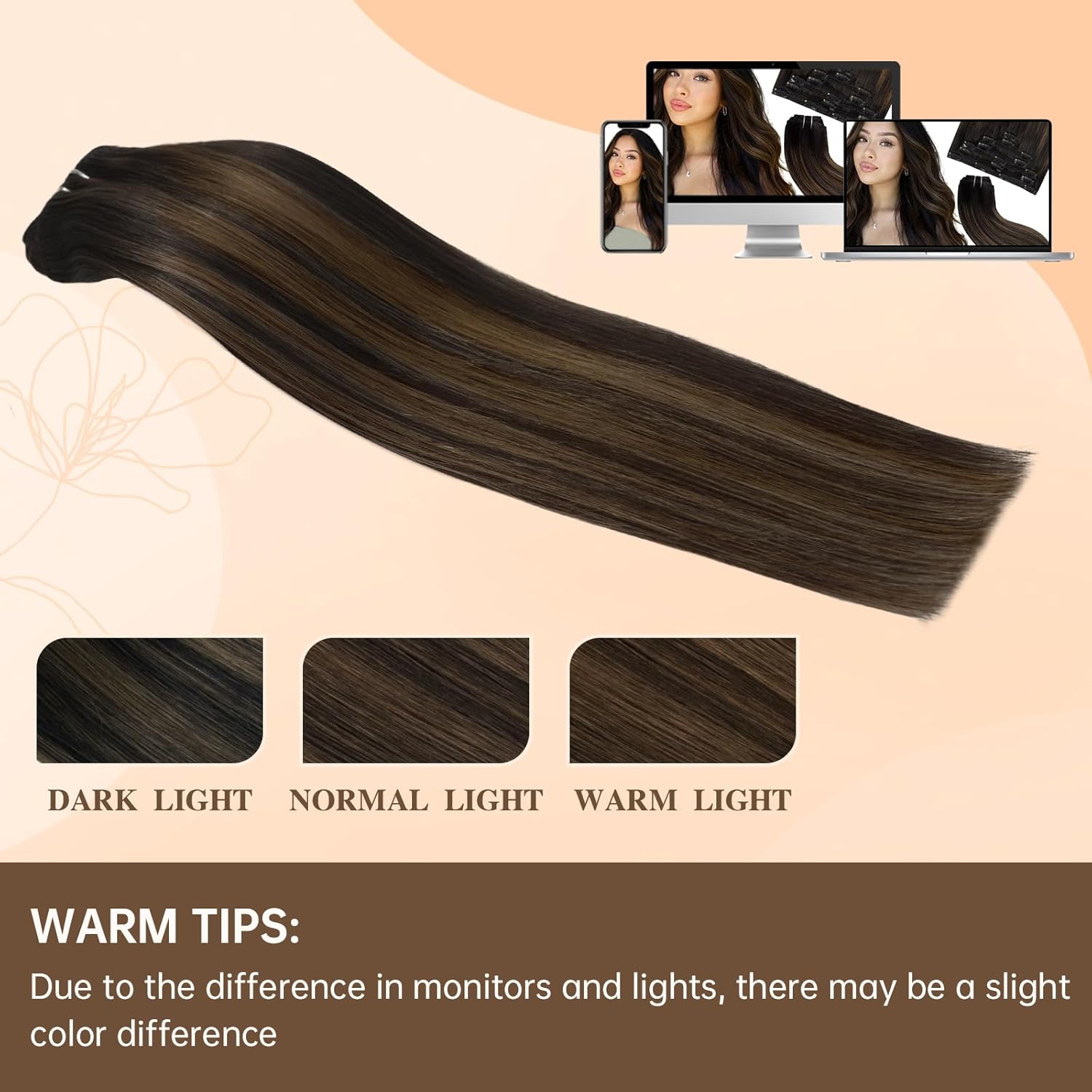Clip in Hair Extensions Balayage Natural Black to Chestnut Brown 12 Inch 55g 7pcs Real Human Hair Extensions Remy Hair For Women Natural Straight