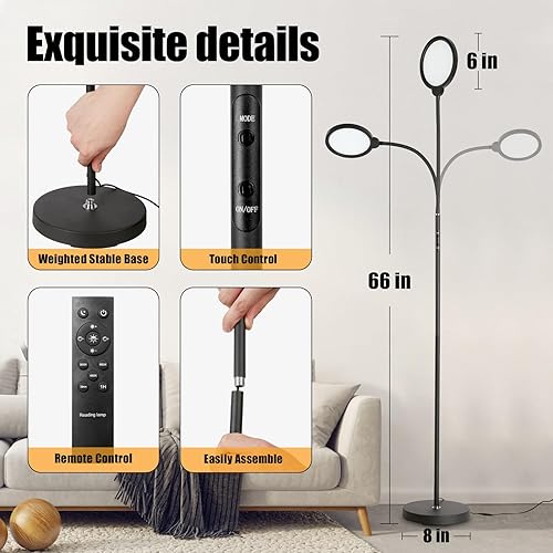 Miniatura 5 de Lámpara de pie, lámparas de pie LED para sala de estar, lámpara de pie de lectura moderna brillante con ajuste continuo de temperatura de color y