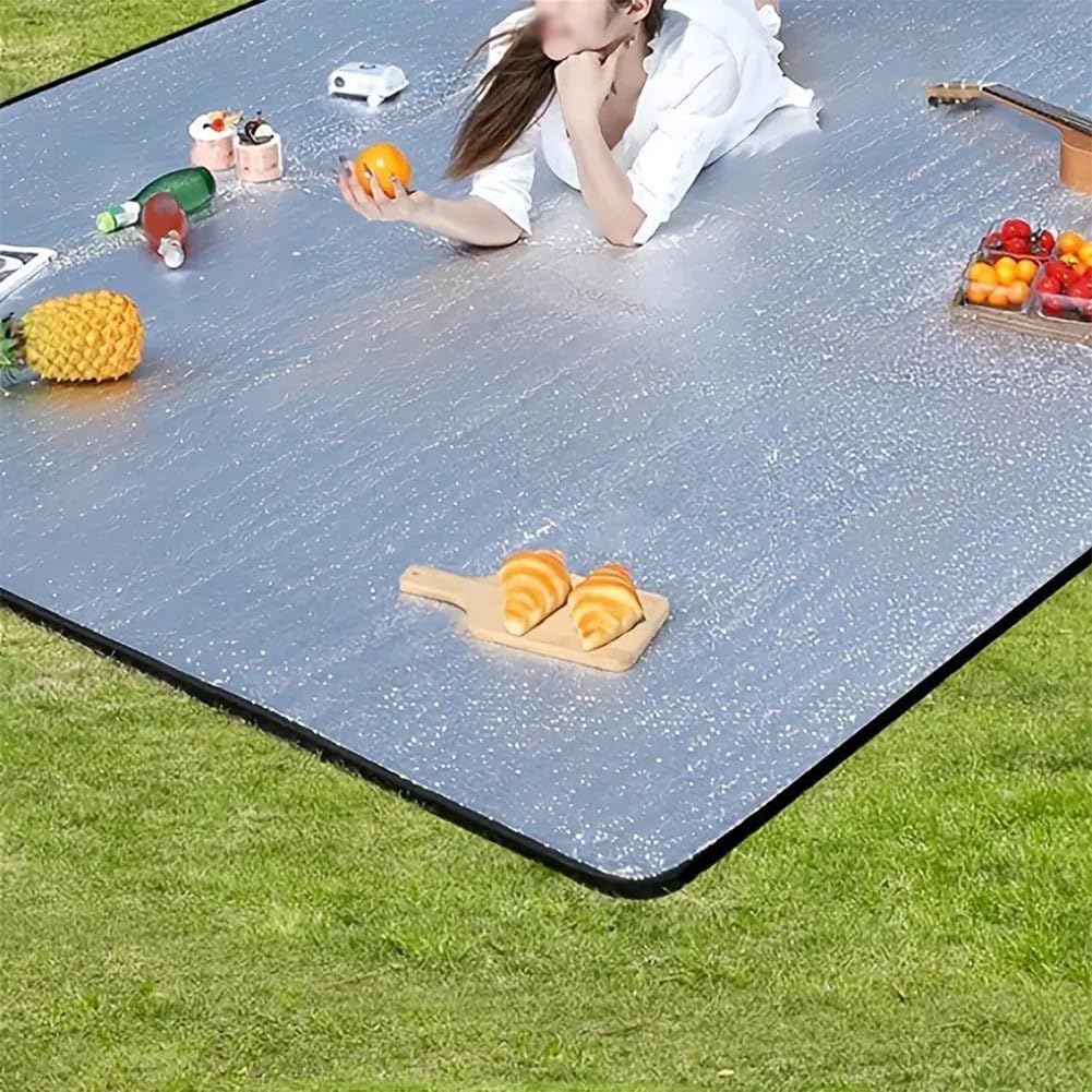 Tapis de pique-nique double face en feuille d'aluminium résistant à l'humidité pour une utilisation en plein air, y compris la cuisine de camping (200 x 200 cm)