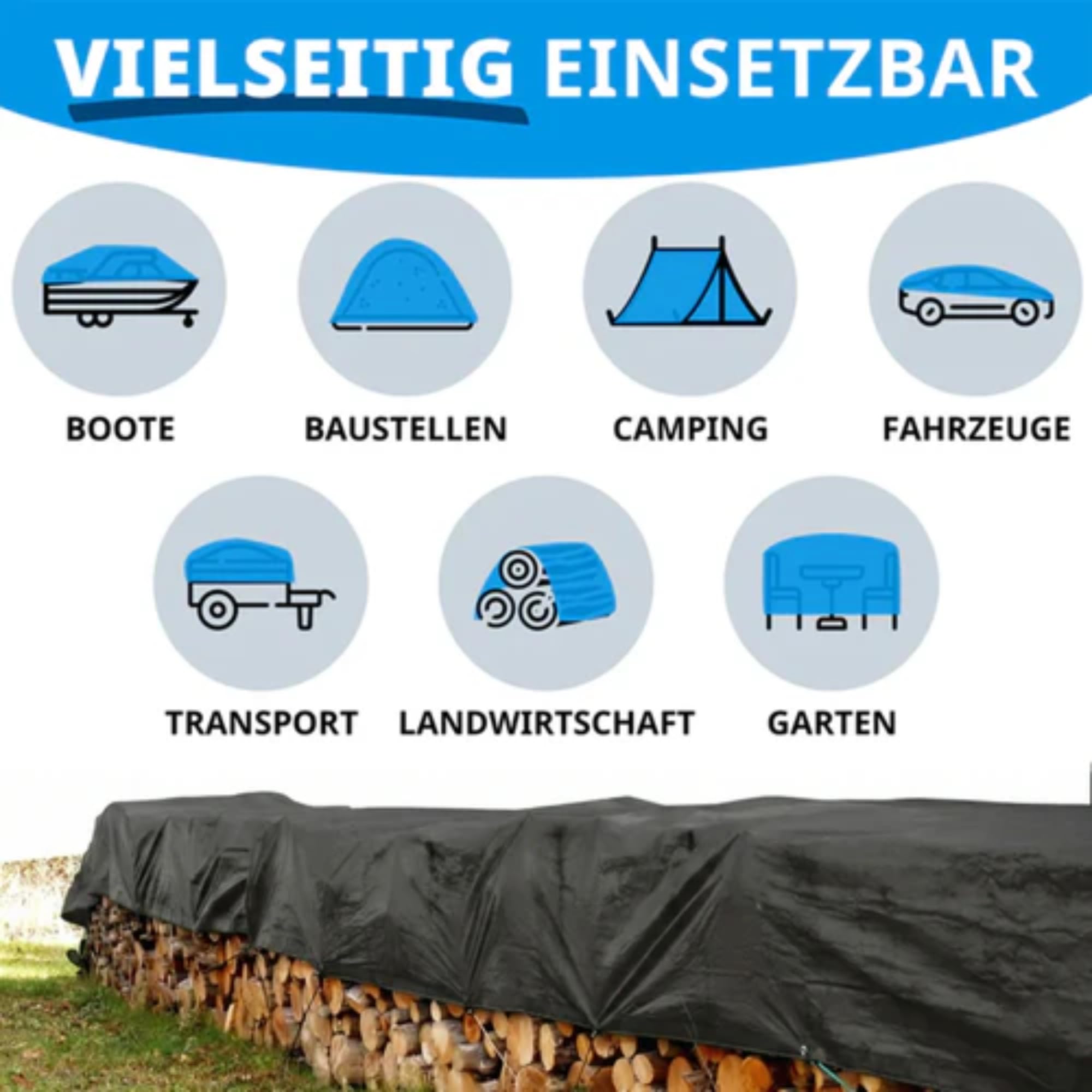 etm Bâche 240 g/m², imperméable, 8 x 10 m, anthracite, bâche multi-usages, pour protection contre les intempéries, idéale pour le jardin, résistante aux UV, revêtue des deux côtés, imperméable et