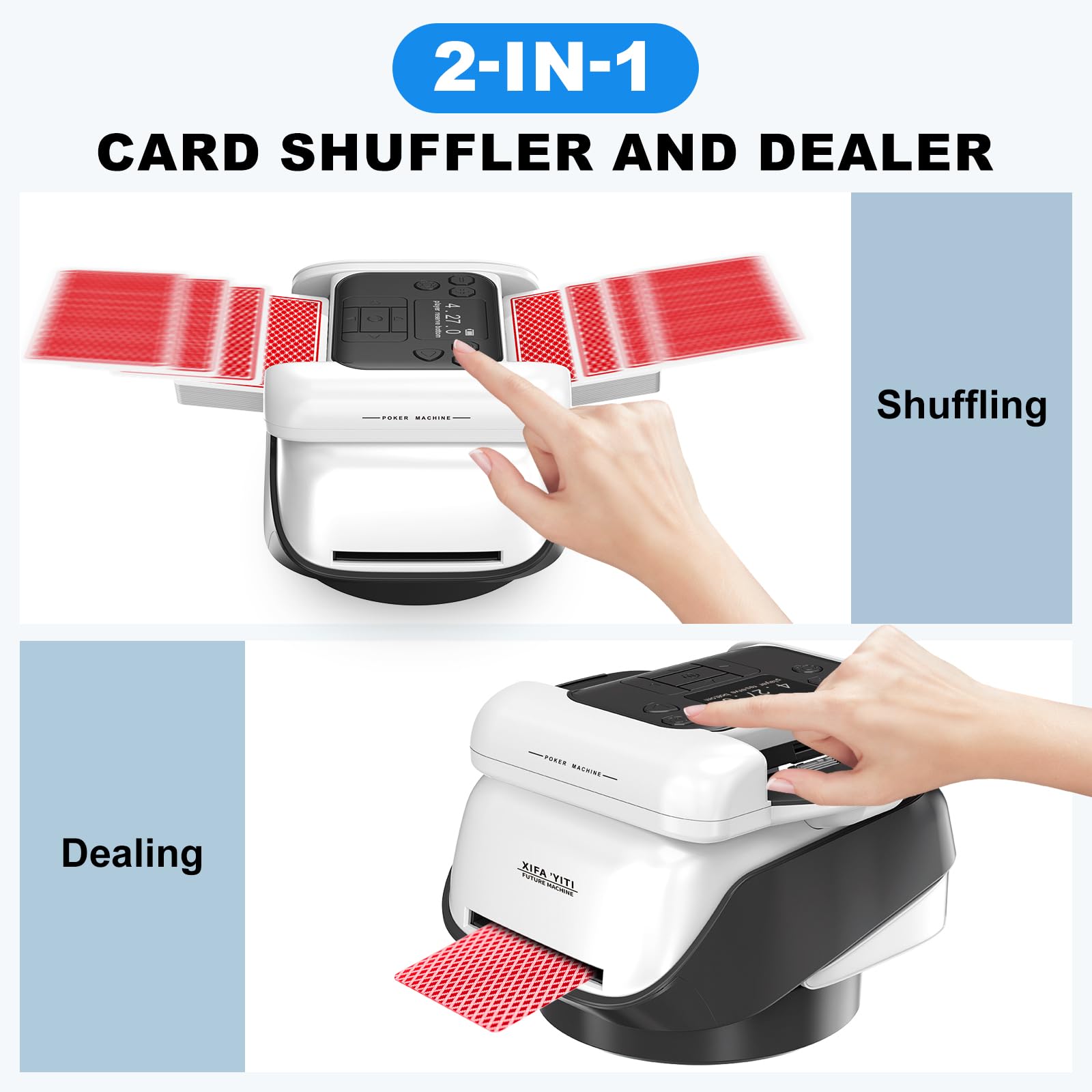 Kartenmischmaschine und Austeiler, Automatische Kartenmischer und Kartensender für 1–8 Spieler, 360° Drehung für 1–2 Decks, Wiederaufladbar, Leise Kartengeber Elektrisch Drehbar für UNO, Texas Hold'em