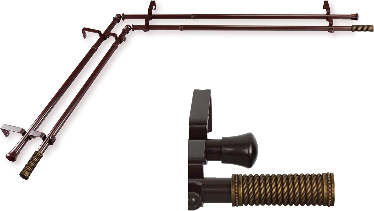 A&F Rod Decor - Woven 13/16" Corner Window Double Curtain Rod 28-48" - Black