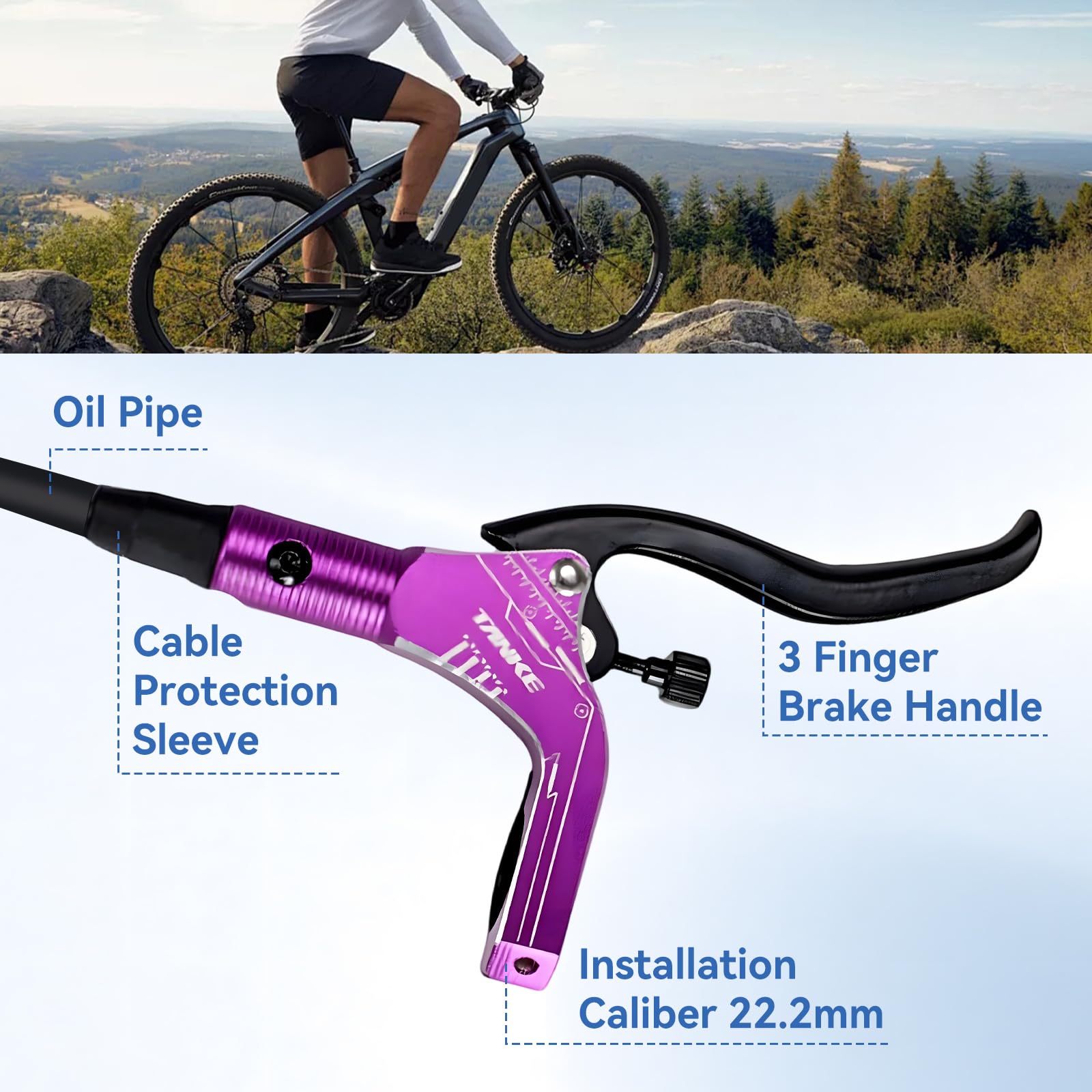 Buachois Fahrrad Scheibenbremssätze, Hydraulisches E-Bike Bremsenkit mit 160-mm-Bremsscheiben, Links vorne 89 cm und rechts hinten 147 cm Öldruck Bremssattelhebel für Elektrofahrrad Roller