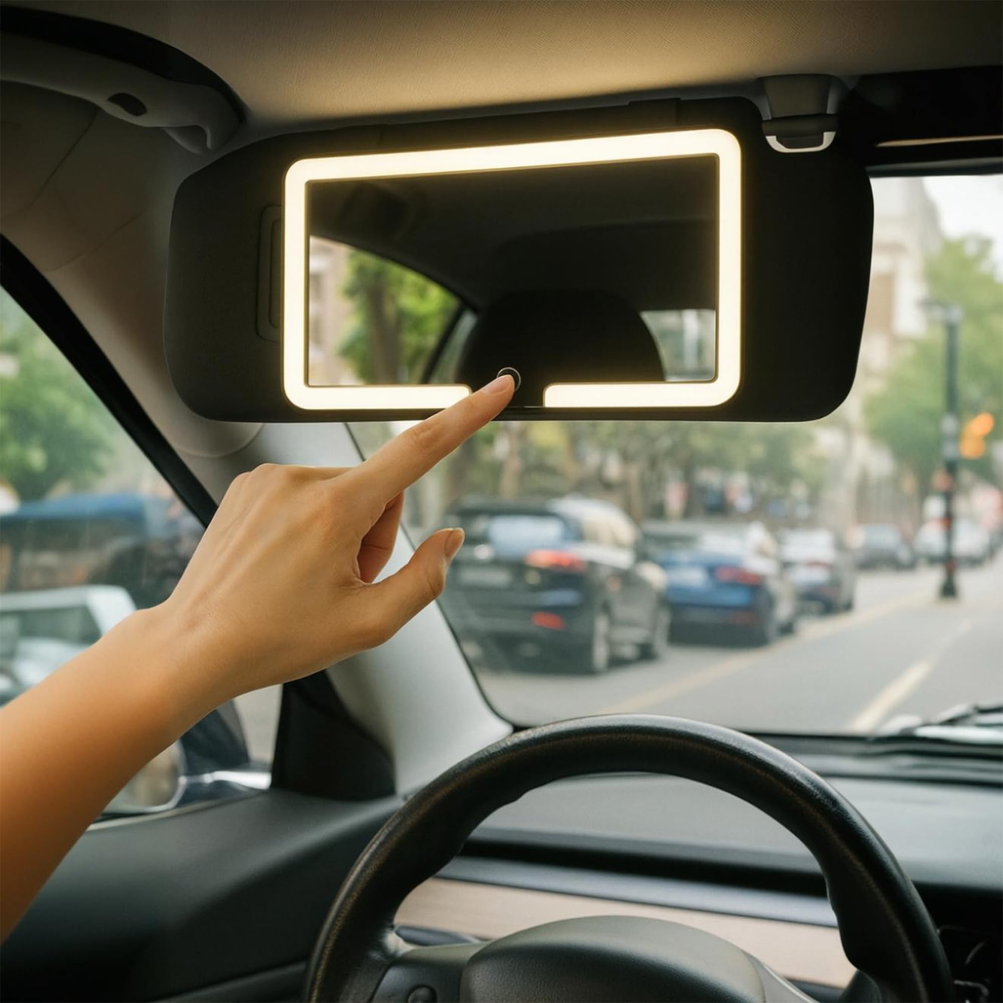 LED Car Mirror with 3 Light Modes and Dimmable Touch Control | Rechargeable Makeup Vanity Mirror with 2000mAh Battery, USB Cable, and Universal Fit for All Car Sun Visors-image-13