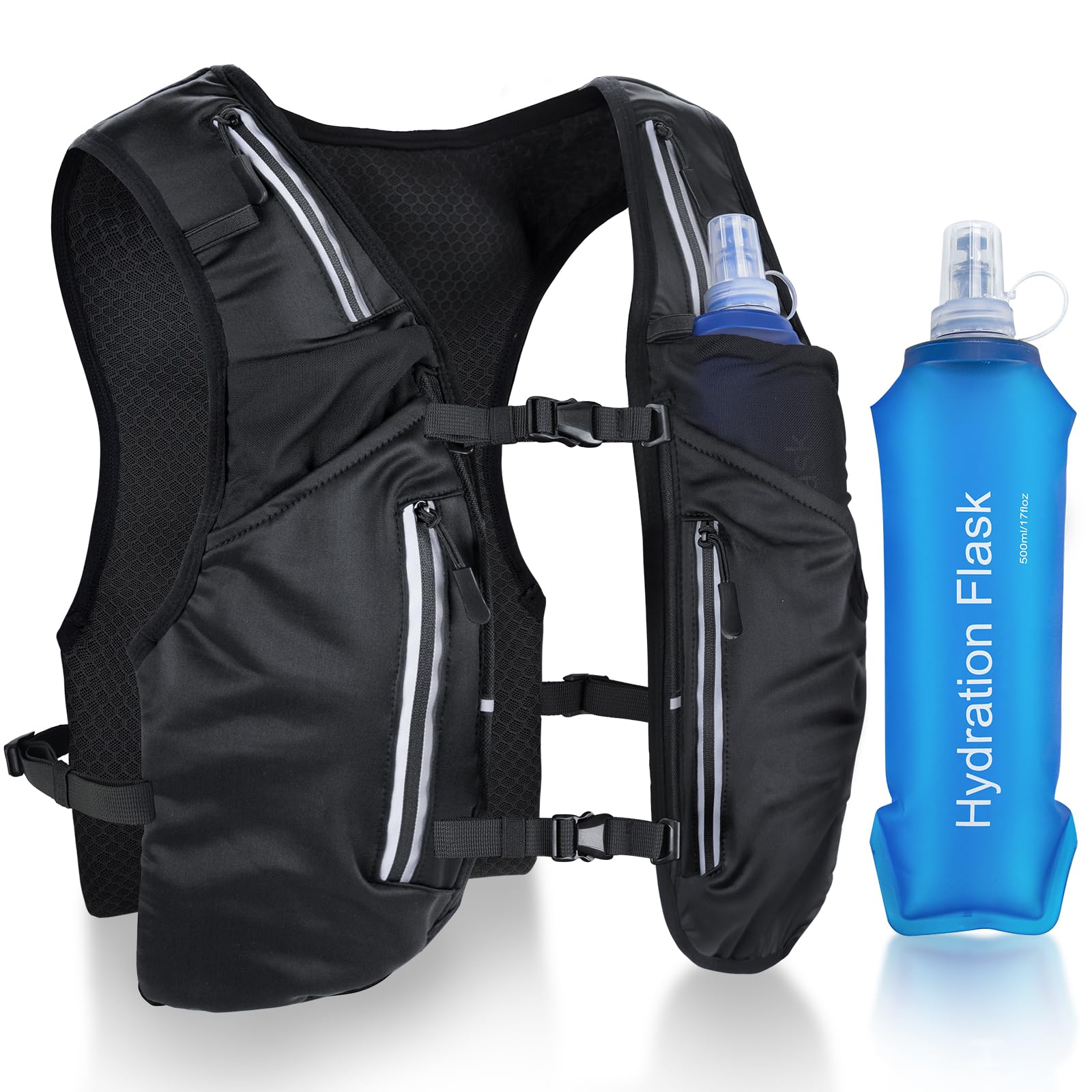 Nextyu Gilet Running Uomo Donna, Zaino Idratazione Trail Running Leggero con Borraccia Morbida 500ml & Cinghie Pettorali Regolabili per Corsa Maratona Escursionismo MTB Ciclismo