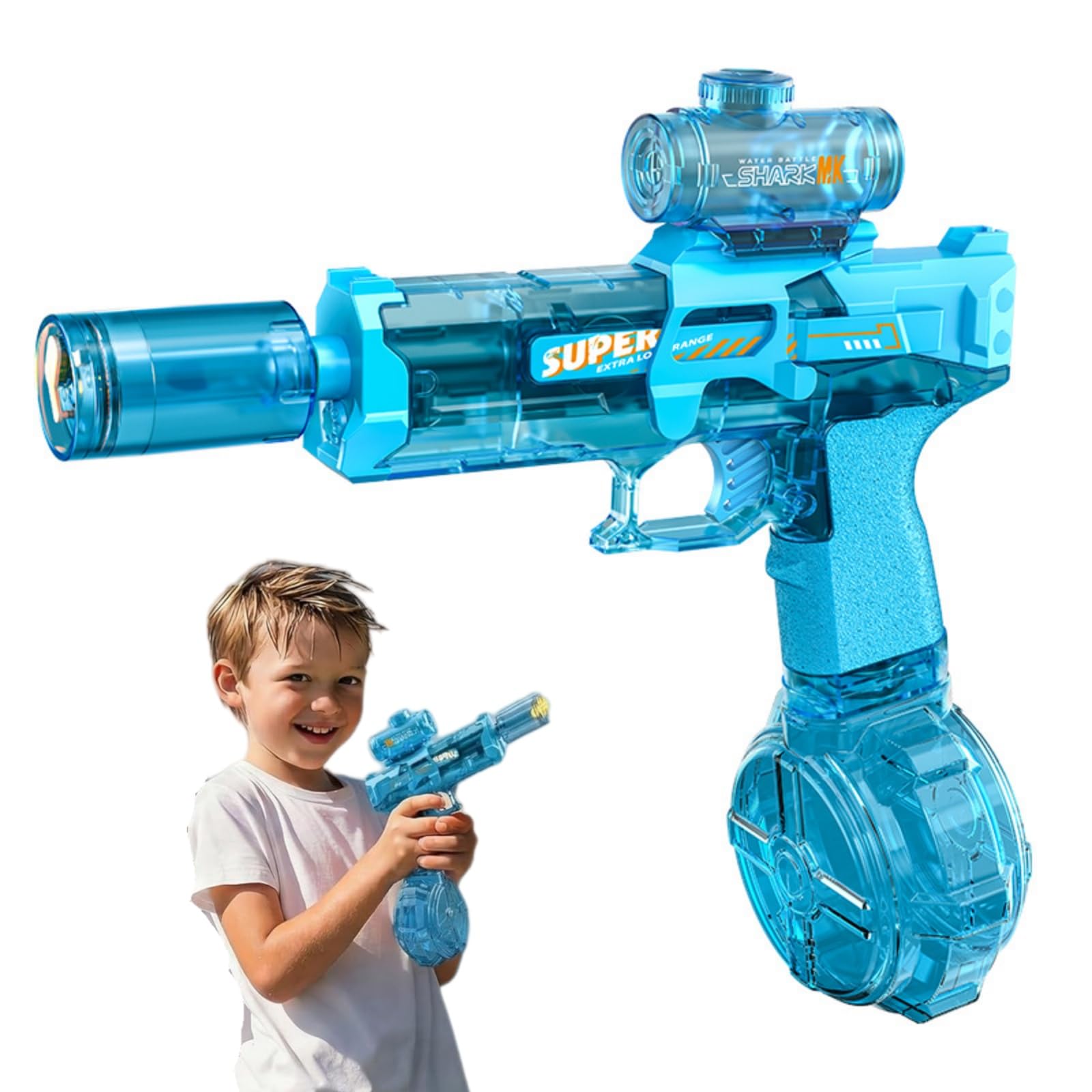 Electric Water Guns, Automatic Water Gun Pistols Long Range Motorized Water Gun with Led Lights Rechargeable Water Blaster for Pool Beach Party Water Pistols (Blue)