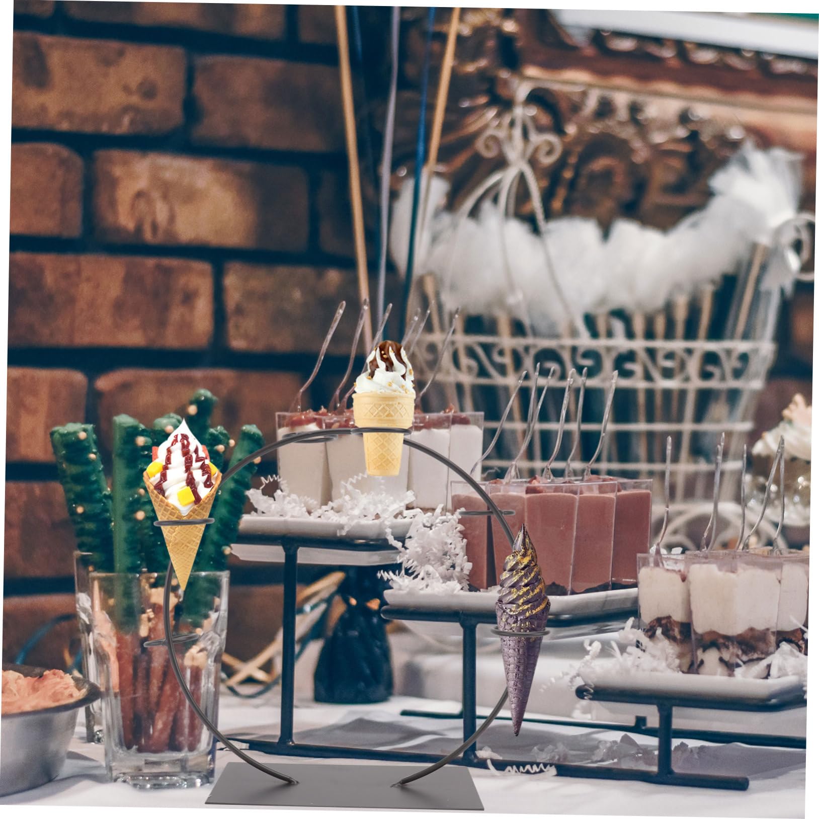 Supporto Espositore Dessert 6 Scomparti in Metallo Nero per Matrimonio | Base Piatta Stabile da Tavolo, Forma Circolare, Adatto a Pasticcerie e Servizio Gelati
