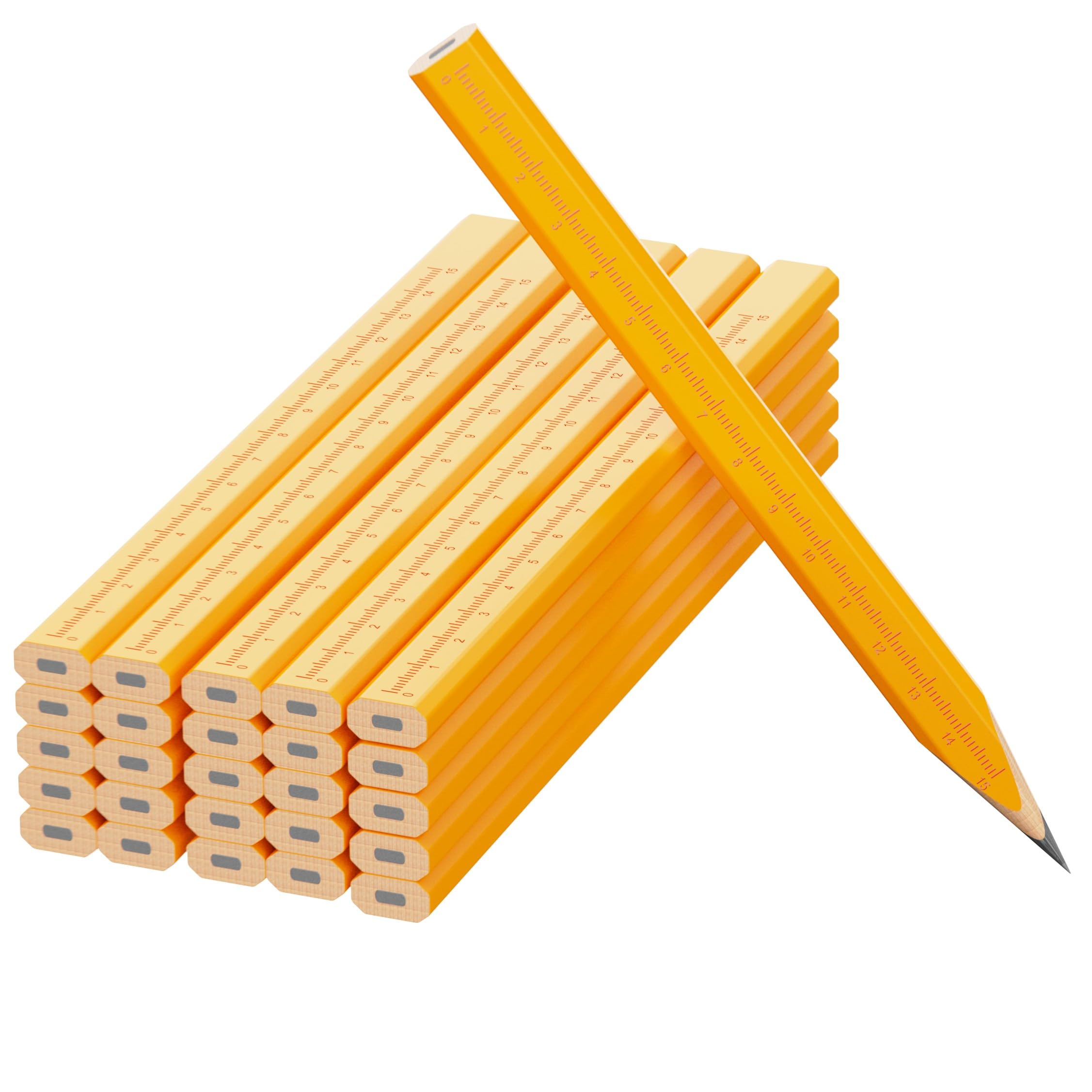 25 Pack Carpenter Pencils with Ruler - Flat Yellow Octagonal Woodworking Pencils for Construction, Marking, Framing - Hard HB Graphite — Amazon image 8
