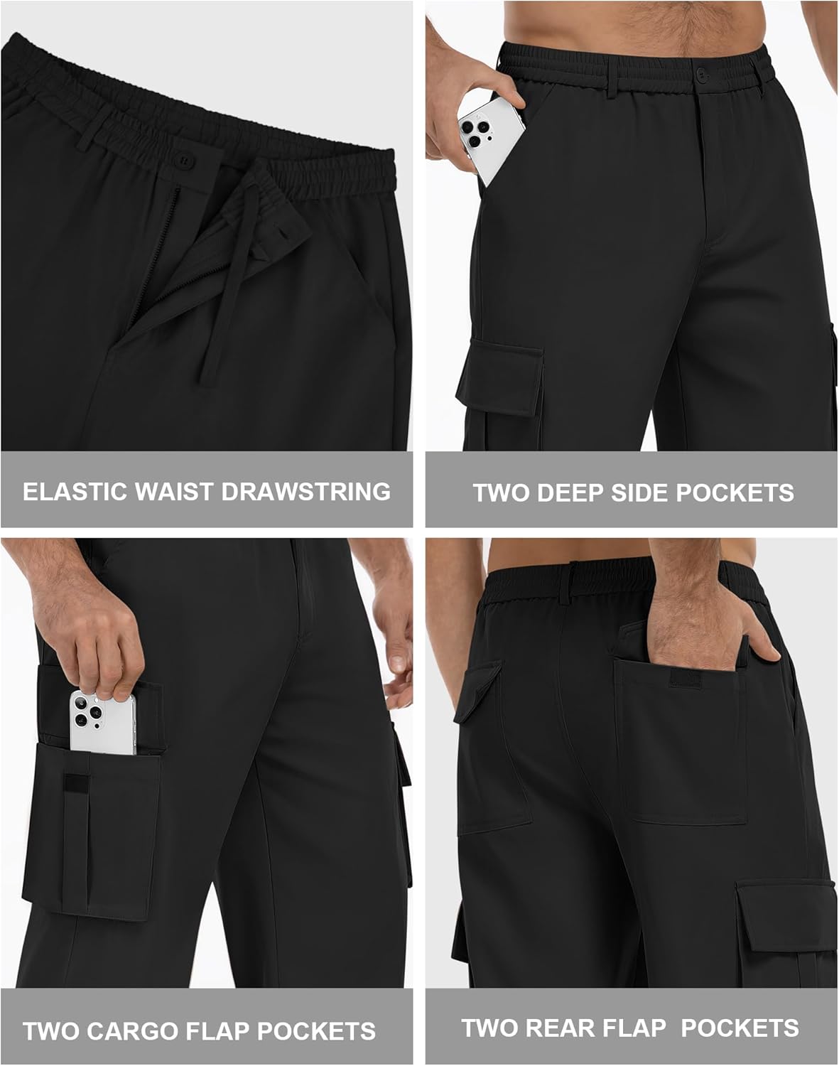 Men's Cargo Pants Casual Workout Joggers Stretch Sweatpants Elastic Drawstring Hiking Tactical Pants with 6 Pockets - Image 6