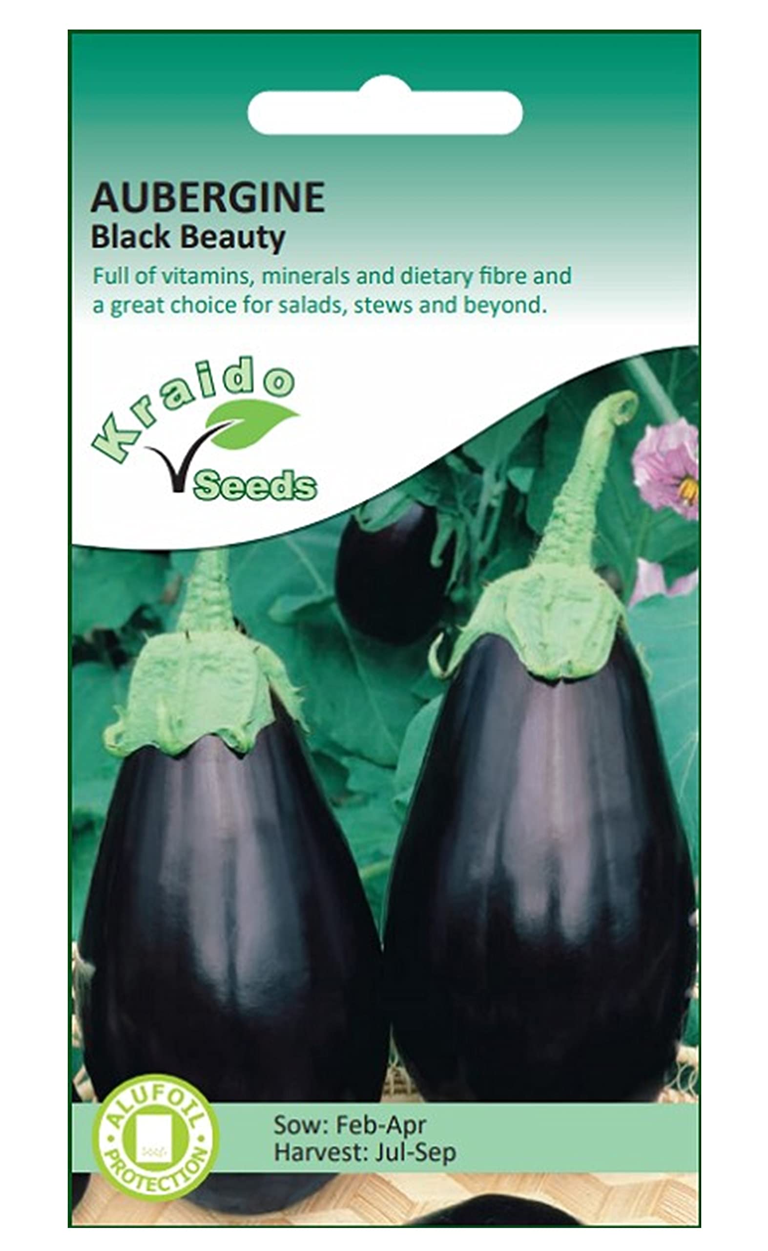 Kraido Aubergine Seeds Eggplant Black Beauty Heritage Variety Solanum Melongena 200 Seeds Grow Your Own Vegetable Perfect for Greenhouse or Container Growing