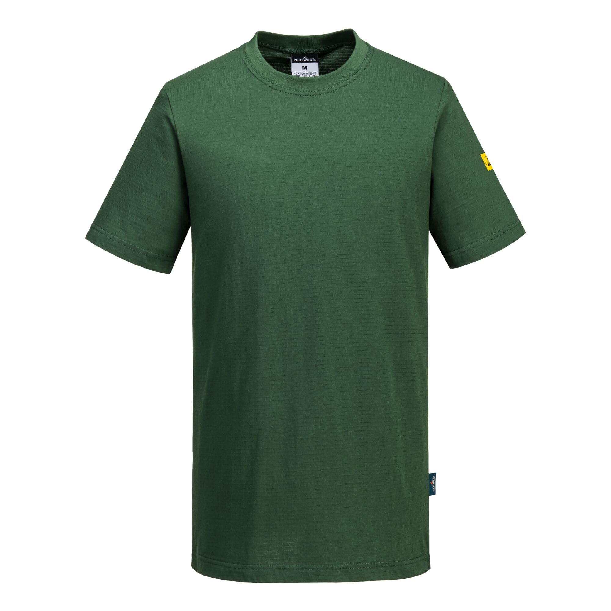 Portwest AS20 Anti-Static ESD Short Sleeve T-Shirt Cotton Carbon Fiber Lightweight Safety Workwear Comfortable Fit, Forest Green, S — image 1