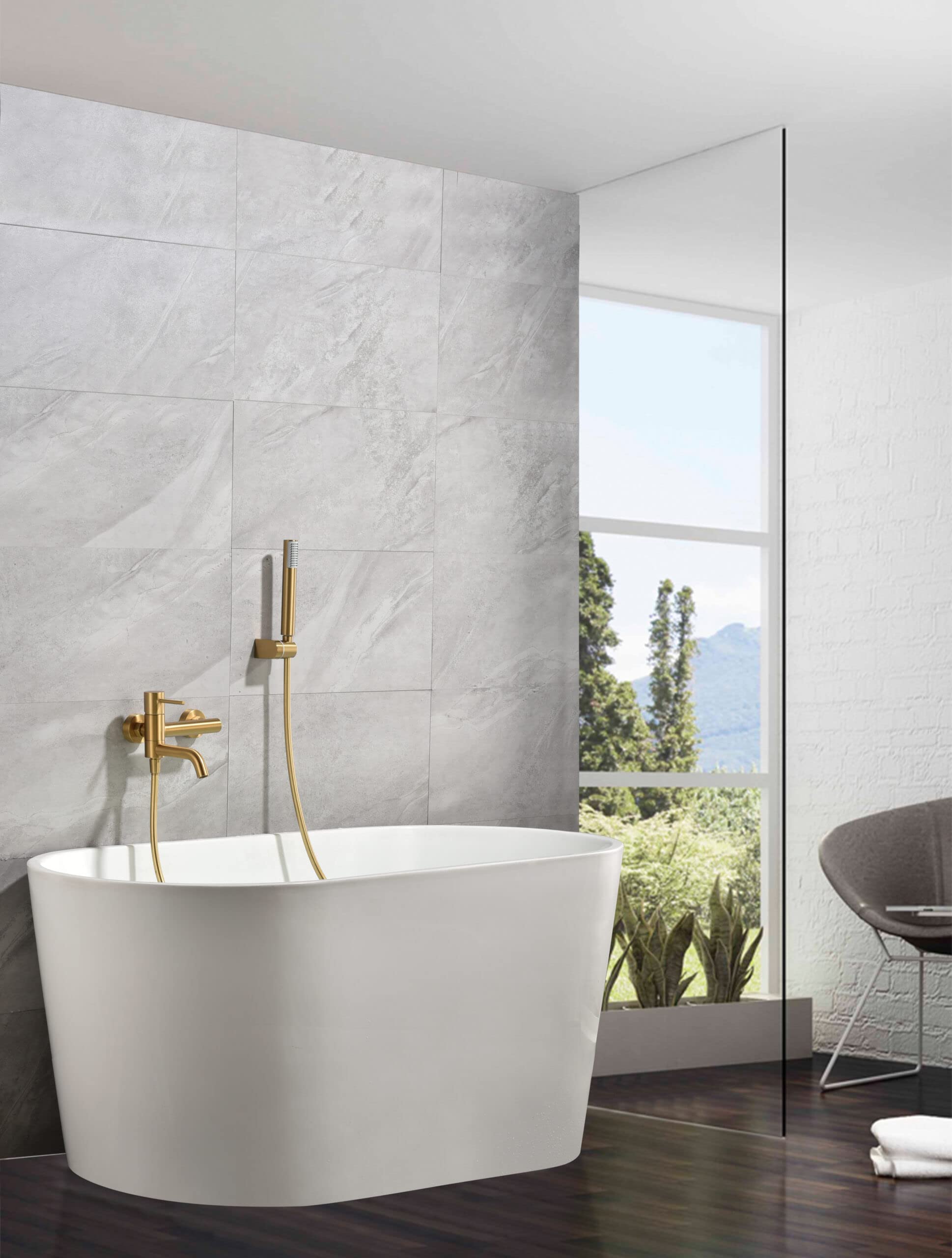 IMEX - Griferia baño y ducha, grifo monomando de bañera con caño SERIE MONZA Oro Cepillado - BDM039-4OC
