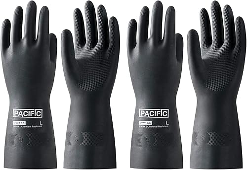 PACIFIC PPE 2 pares de guantes resistentes a productos químicos, guantes de goma industriales de gran resistencia, resistentes a ácidos, alcalinos y