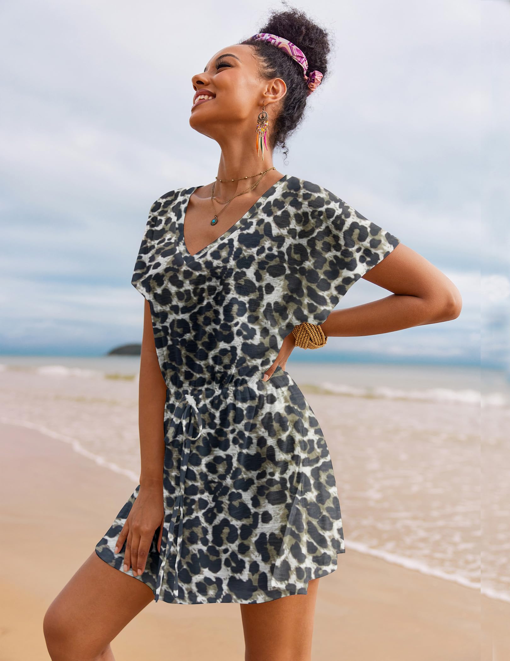 AI'MAGE Costume da bagno da donna, con orlo diviso, costume da bagno da spiaggia, con scollo a V, con coulisse