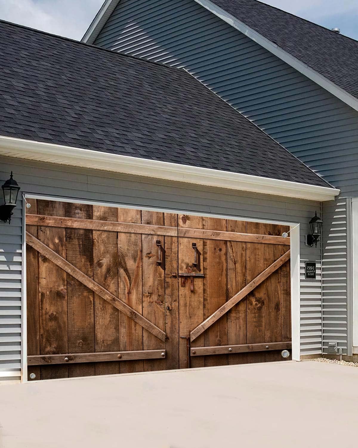 NYMB Farmhouse Barn Door Garage Door Decorations 16X7FT Rustic Wood Countryside Door Cover Garage Door Banner for Outdoor Indoor Wooden Board Outdoor Home Wall Party Decor