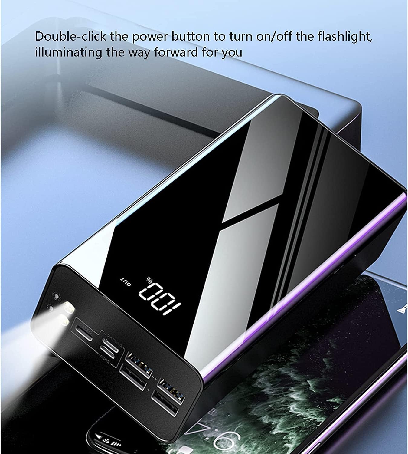 Cargador Portátil 40000-100000Mah Paquete De Batería De Alta Capacidad Power Bank Con Pantalla Puede Cargar 4 Dispositivos Carga Rápida Para Teléfonos Inteligentes, Tabletas, Consolas De Juegos(Black,