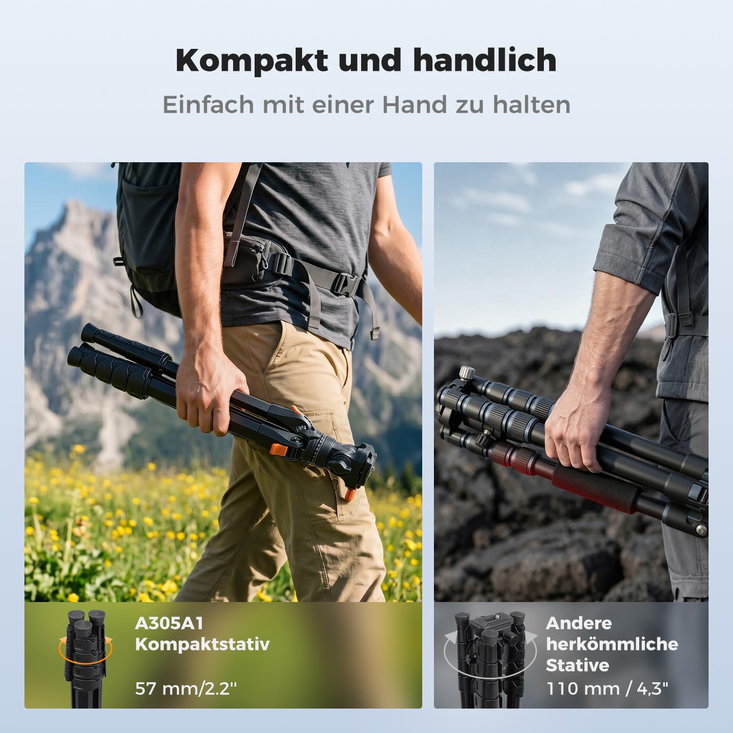 K&F CONCEPT Kamera Stativ Handy Stativ | Tripod für Smartphone mit Handy Tablet Halterung, Aluminium Reisestativ, Vorwärtsklappbar, 10KG+162CM A305A1+FH-04