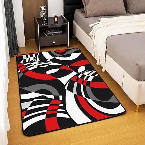 Miniatura 2 de Castle Fairy Alfombra abstracta 3D a cuadros de 5 x 6 pies 6 pulgadas, rojo, negro, gris, blanco, geometría, remolinos, para adolescentes, adultos,