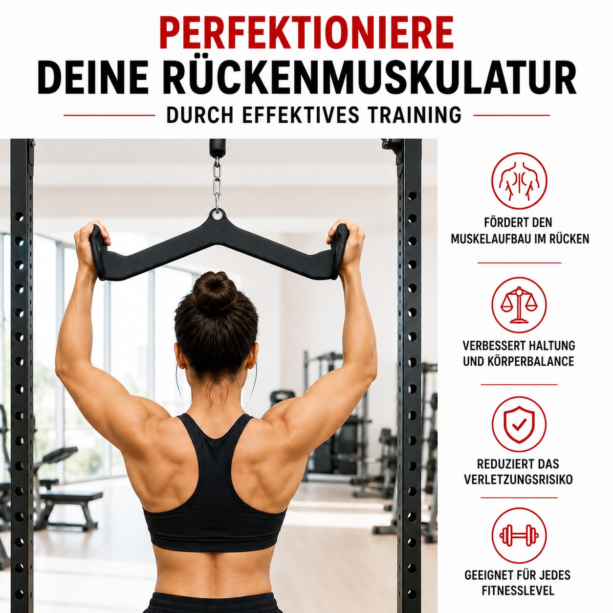 Cable Pulley Attachment Kabelzug Griff Zubehör, LAT Pull Down Bar, V-Griff und Trizepsgriff für Kabelzugmaschine, Fitnessgerät Zubehör für Home Gym und Studio, Set oder Einzelstück