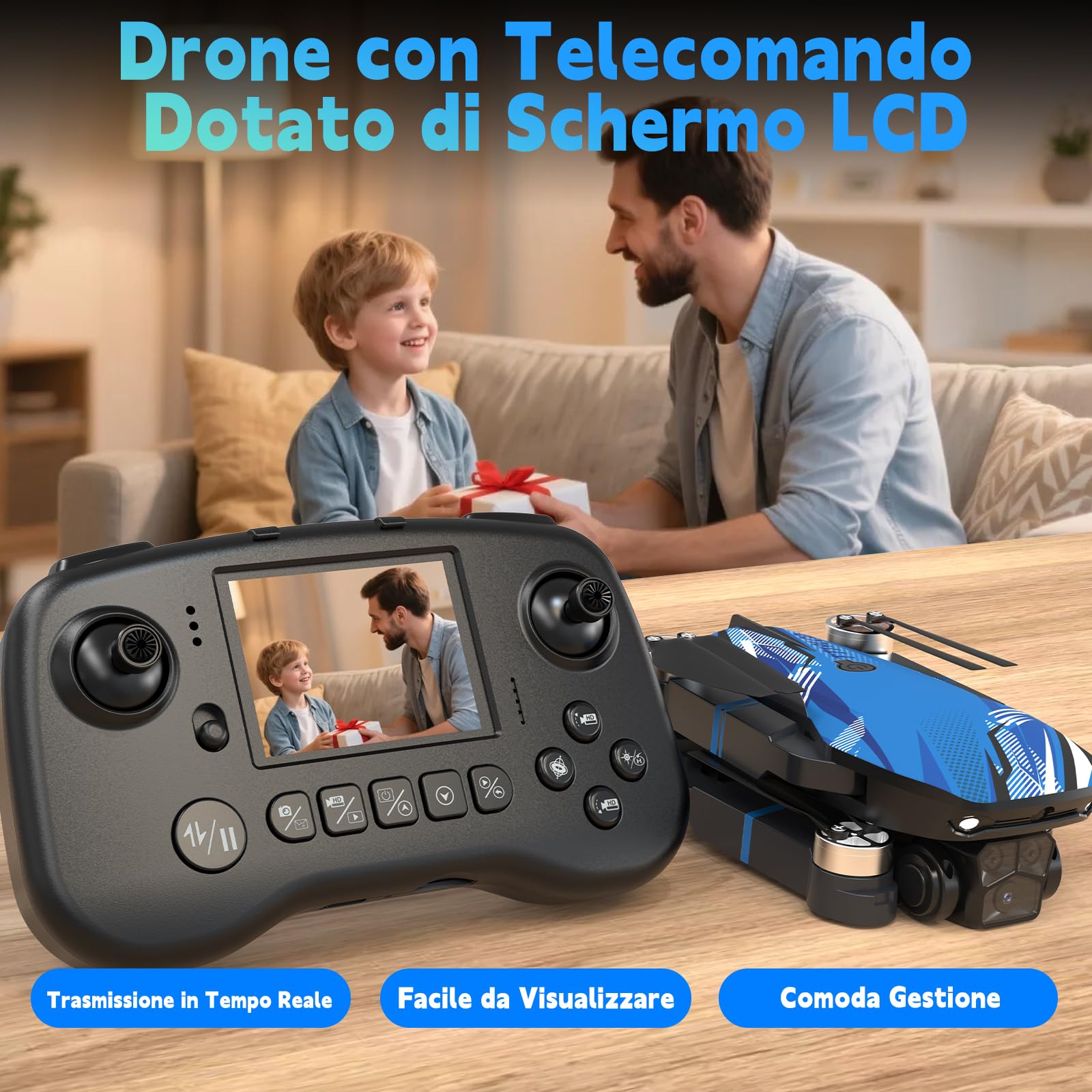Drone con Camera per Adulti 4K, Schermo LCD FPV Live Video, Motore Brushless, Sistema di Prevenzione Ostacoli a 270°, 3D Flips, Supporta Schede SD fino a 32 GB, Peso Inferiore a 250g