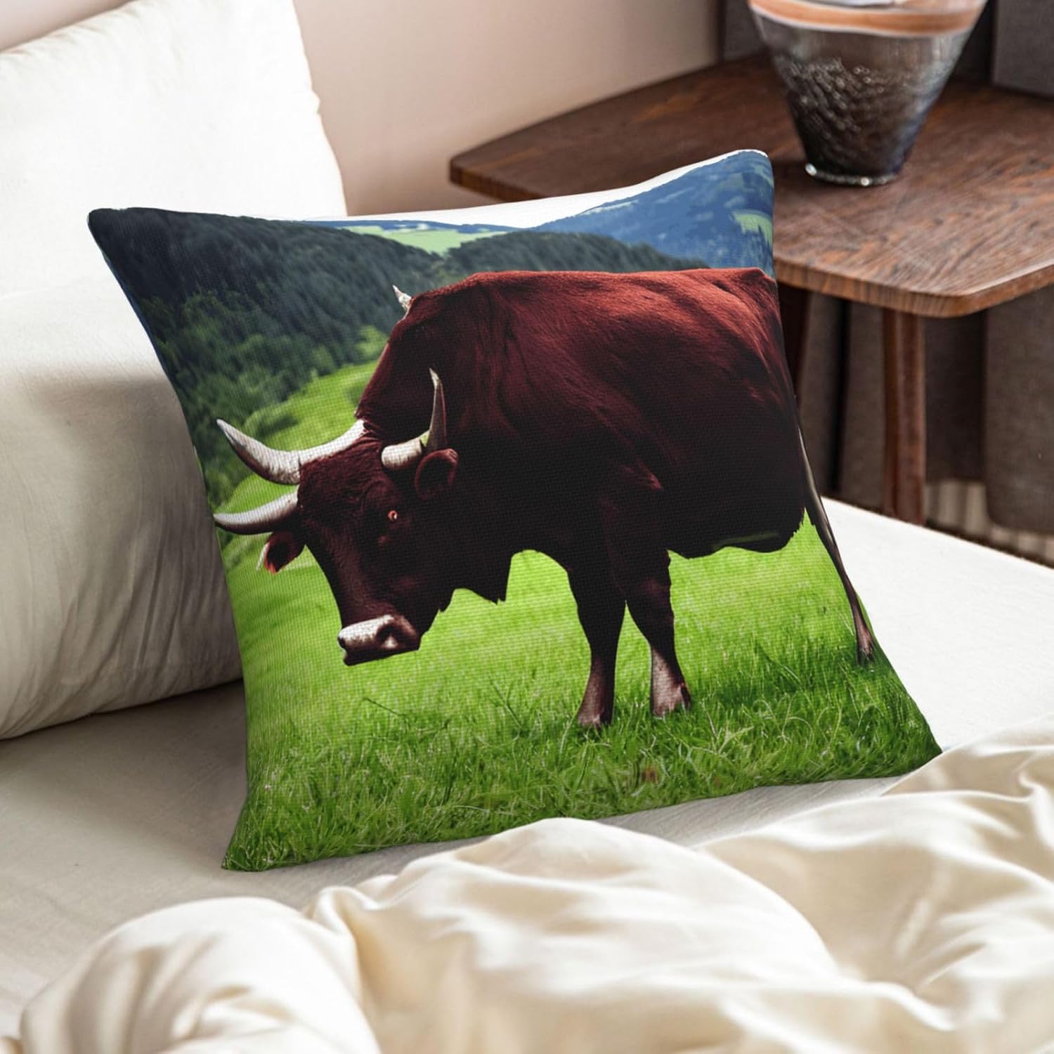 Real Swiss Cow Brown Imitation Linen Pillowcase -2 Sets, Fashionable Home Decoration, Used for Sofas, Gardens, beds