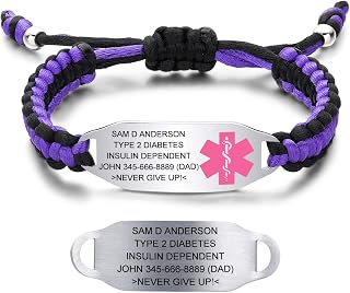 Medical Alert Bracelets for Women Personalized | Medical Alert ID Bracelets | Tow-Tone Polyester Rope Handmade Braided Emergency Bracelet, Adjustable (6.5-8.5 inches)