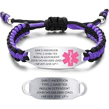 Medical Alert Bracelets for Women Personalized | Medical Alert ID Bracelets | Tow-Tone Polyester Rope Handmade Braided Emergency Bracelet, Adjustable 6.5-8.5 inches