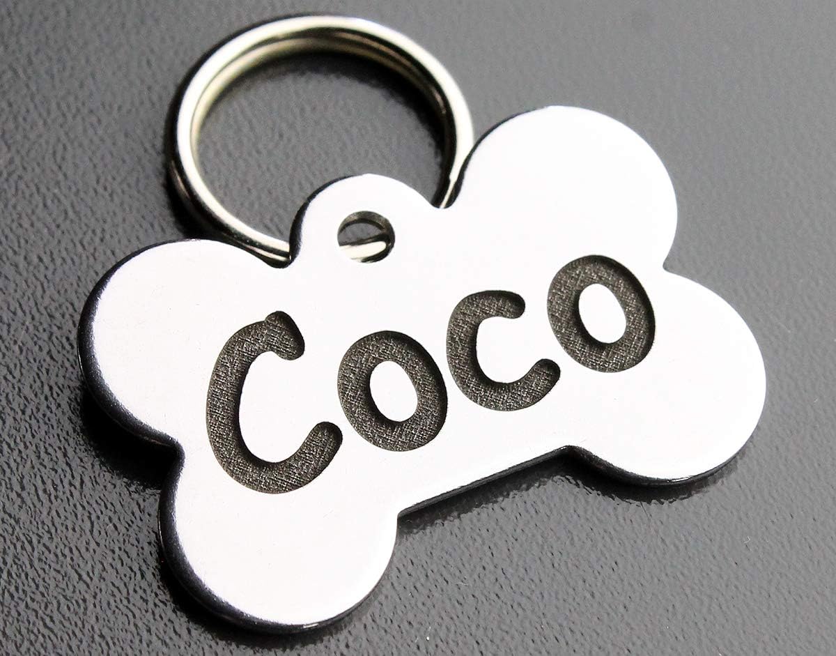 Pawsitively Pet Tags DEEP Custom Stainless Steel Pet ID Tags Front and Back Engraved Dog Tags Personalized for Dogs and Cats (XS Bone 3/4" x1-1/4)