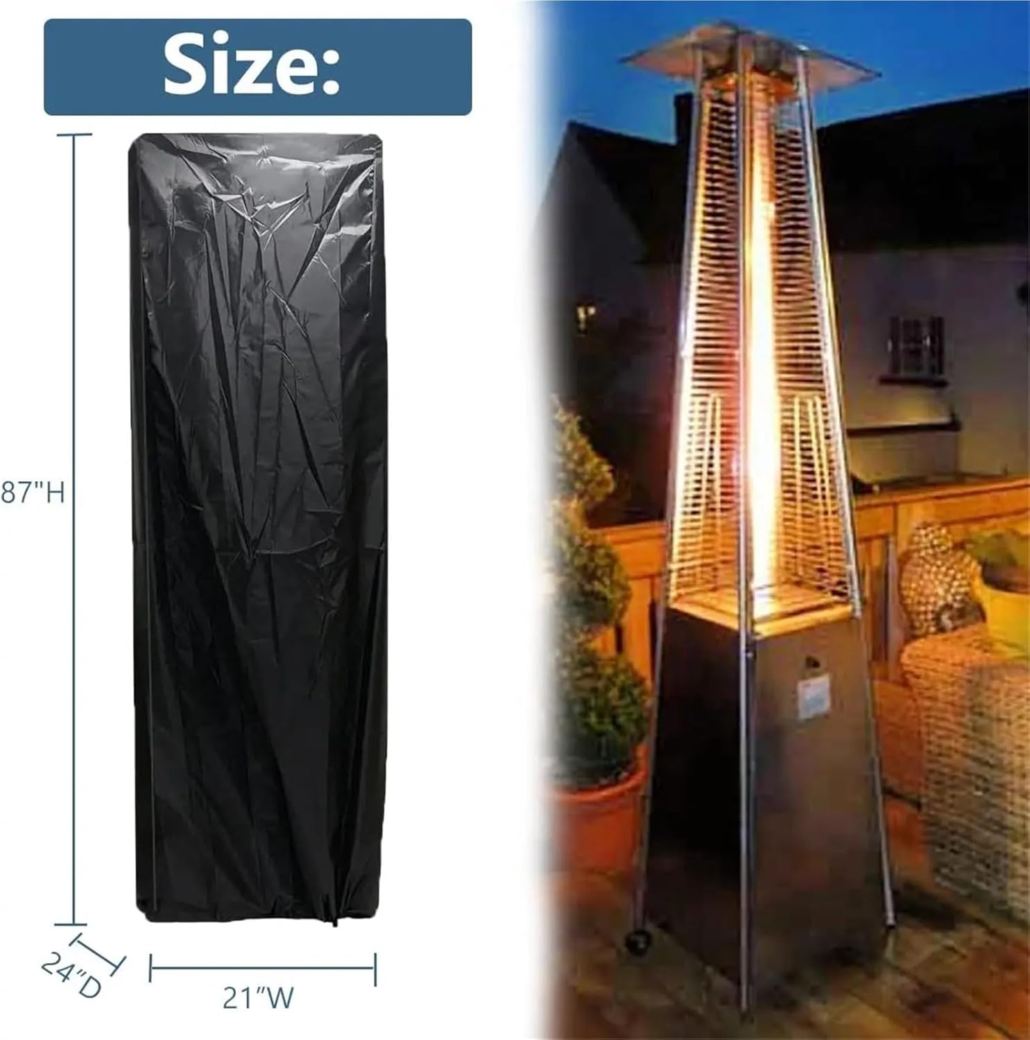 Patio Heater Cover 210D Oxford Square Standing Patio Heater Protector Waterproof Dustproof Garden Standup Outdoor Pyramid Torch Heater Cover